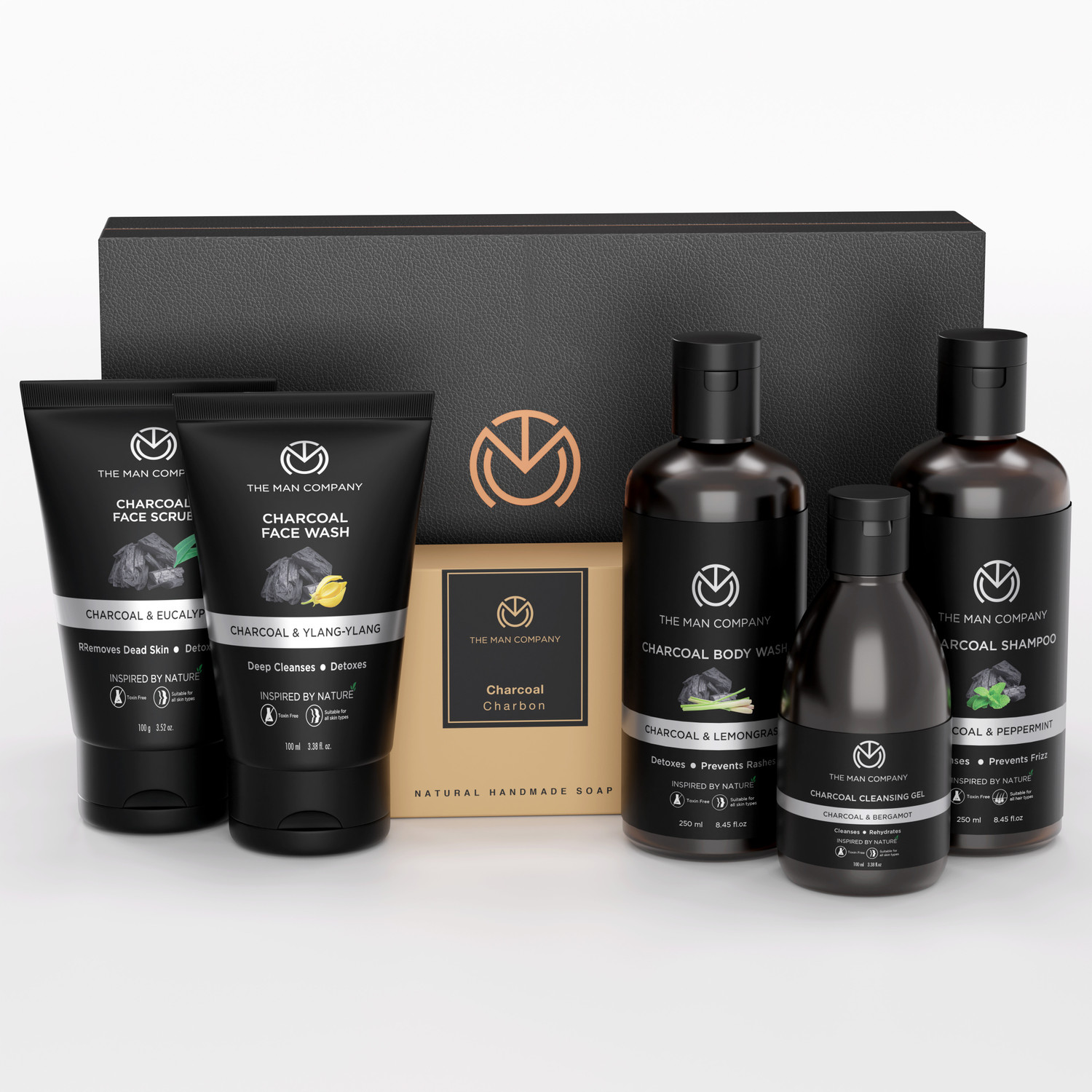 Image of THE MAN COMPANY Charcoal Grooming Kit (Body Wash, Shampoo, Face Scrub, Face Wash, Cleansing Gel, Soap Bar) Set of 6 (6 Items in the set)
