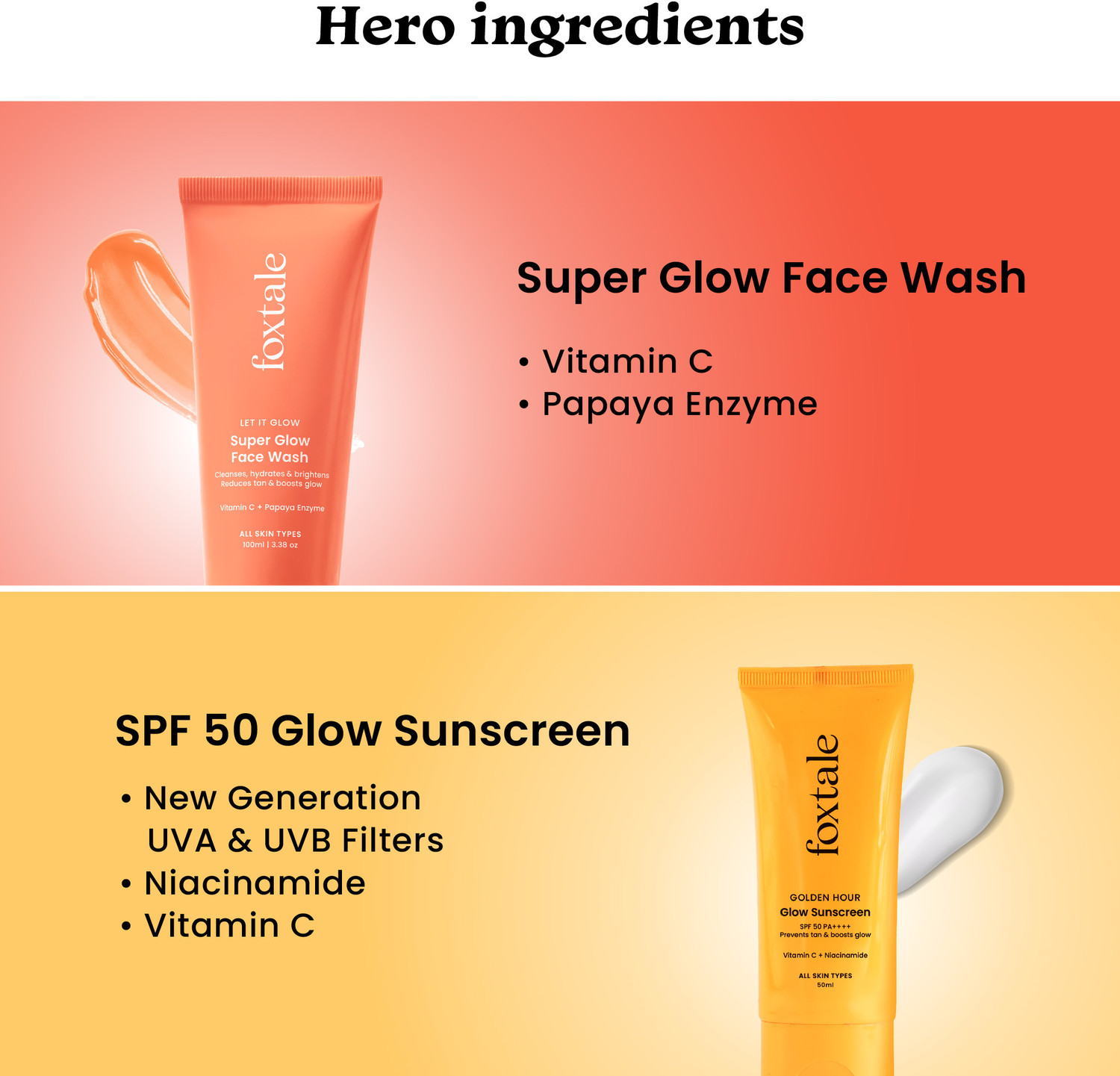 Image of Foxtale Bright Start Duo | Vit C+Niacinamide SPF50 Sunscreen & Vit C Face Wash