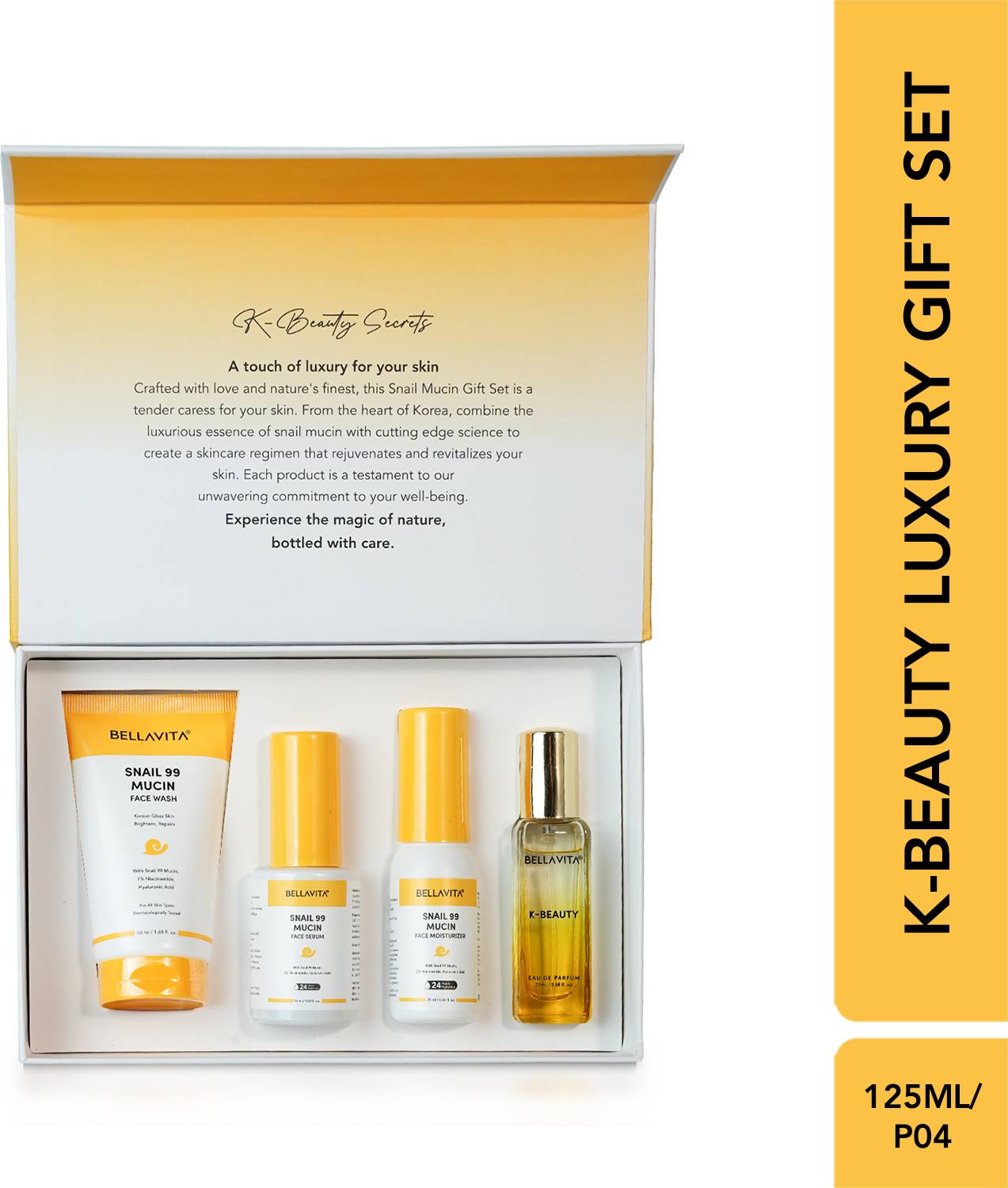 BELLAVITA Snail Mucin Luxury Gift Set| Contains Facewash, Serum, Moisturizer, Perfume|Korean Skincare|Snail 99