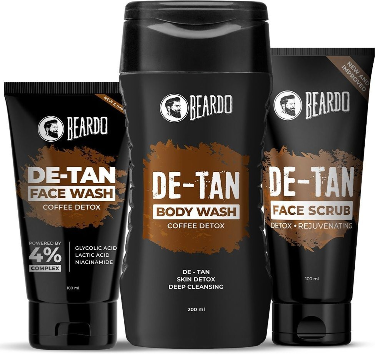Image of BEARDO De-Tan Kit For Men | Face Wash, Face Scrub & Body Wash | Coffee & Aloe Extracts