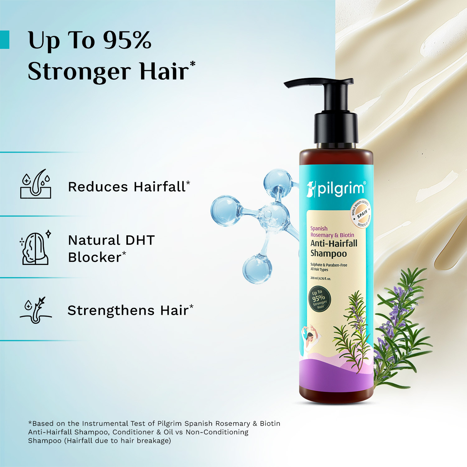 Image of Pilgrim Spanish Rosemary & Biotin Hair Oil + Spanish Rosemary Biotin Shampoo + Hair Growth Serum (30 ML) + Rosemary Water