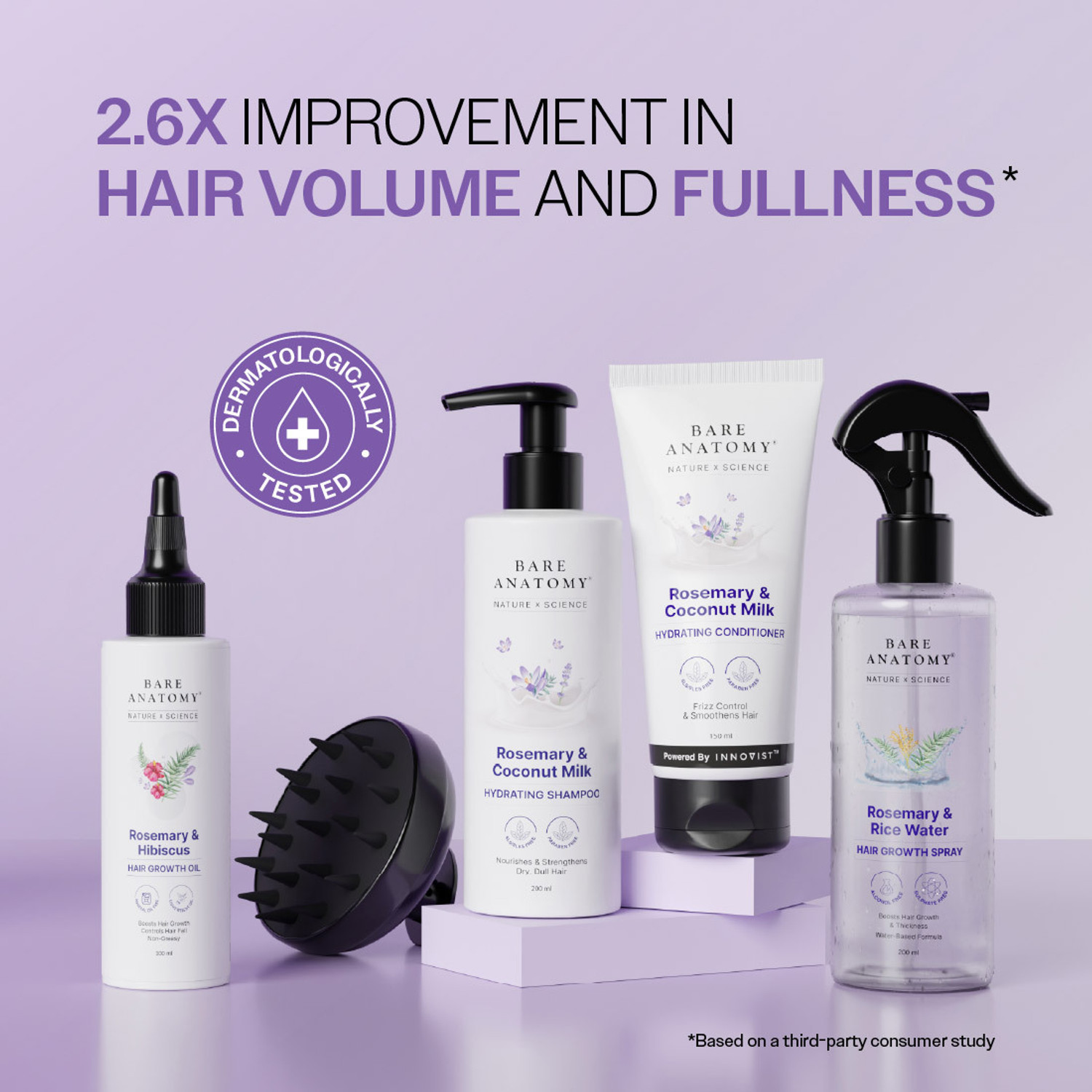 Image of BARE ANATOMY Rosemary Hair Growth Kit | Hair Spray, Shampoo, Conditioner,Oil & Scalp Massager