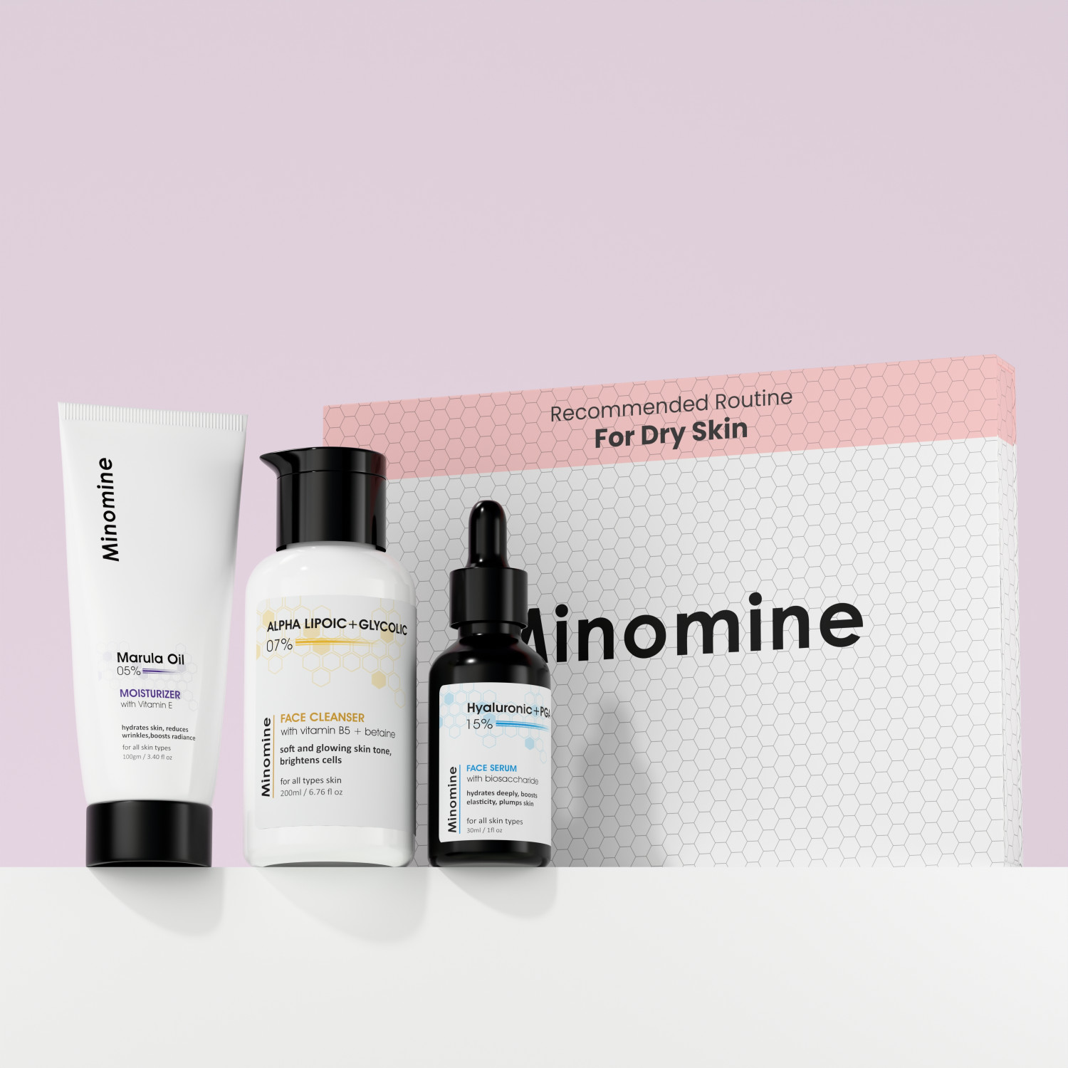 Image of Minomine Deep Moisture Repair Skincare Set | Hydrating Glow for Dry Skin | Cleanser, Serum & Moisturizer