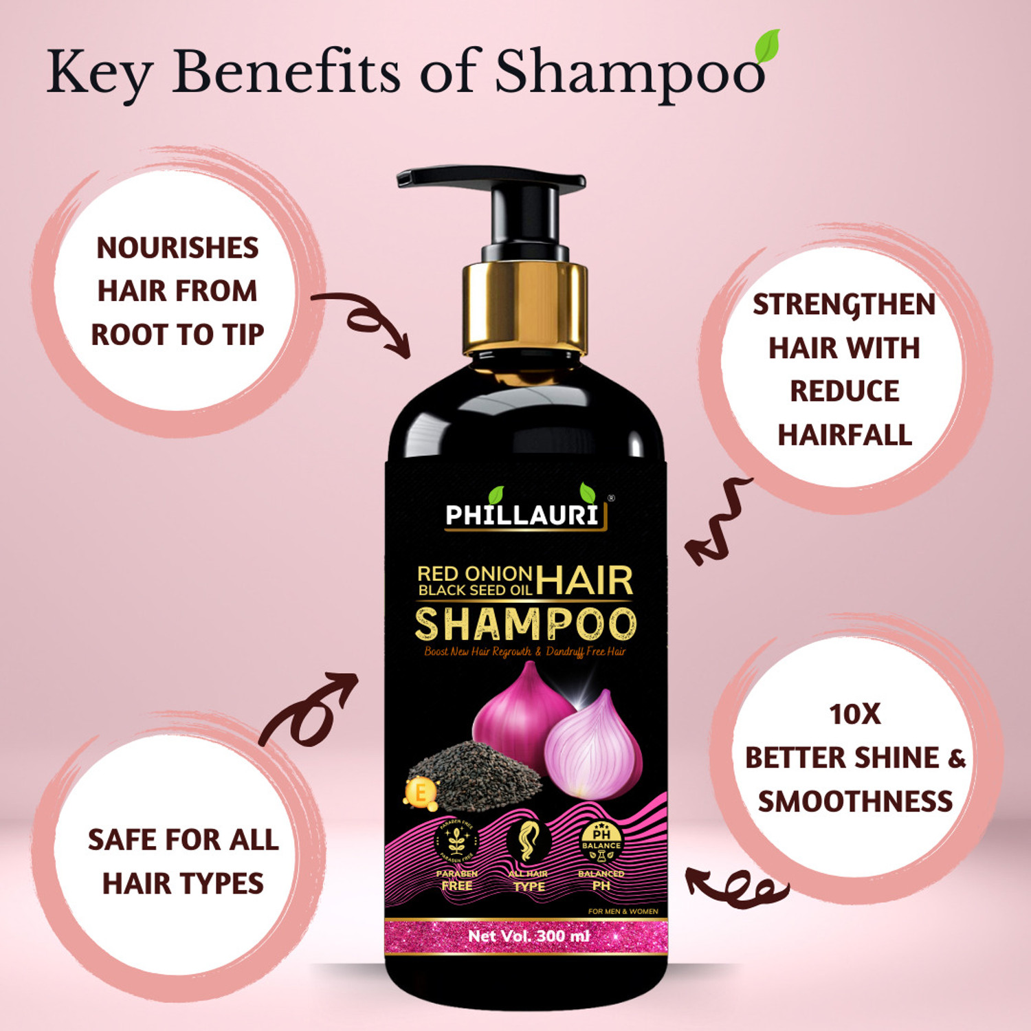 Image of Phillauri Onion Black Seed Oil Shampoo - Strengthens and Nourishes Hair