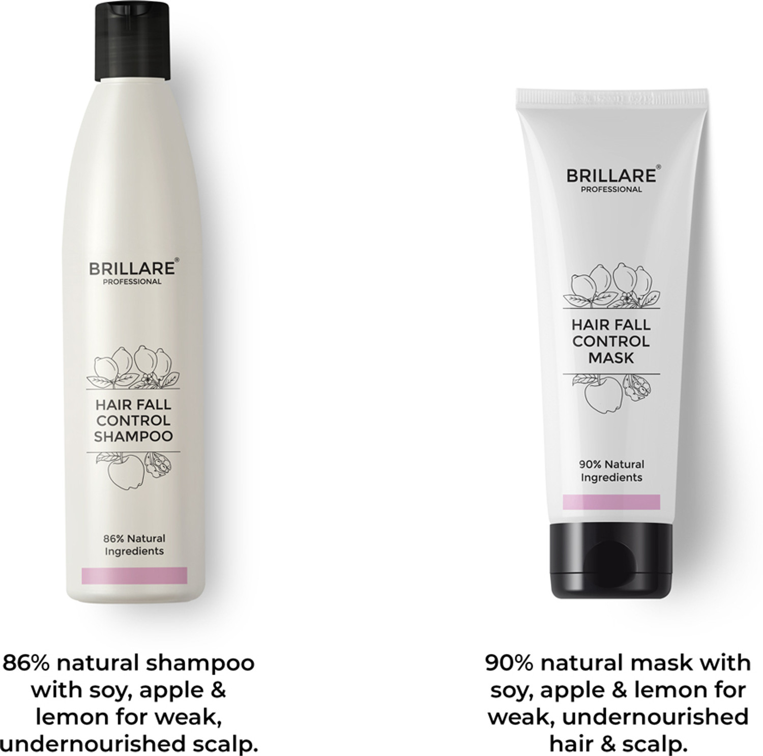 Image of BRILLARE Combo of Hair Fall Control Shampoo & Hair Fall Control Hair Mask, Reduce Seasonal Hair Fall, Soy Protein, Vital Plants, Paraben-Free