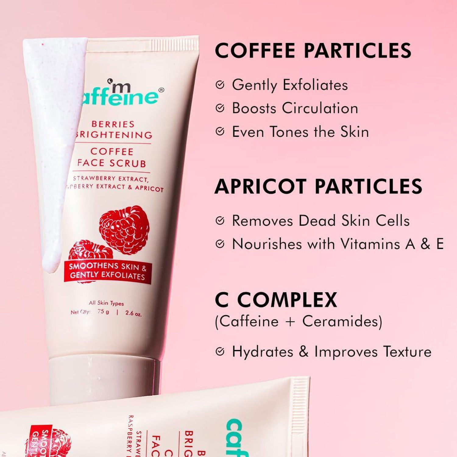 Image of mCaffeine Brightening & Exfoliating Face & Body Combo|Caramel Body Wash+Berries Face Scrub