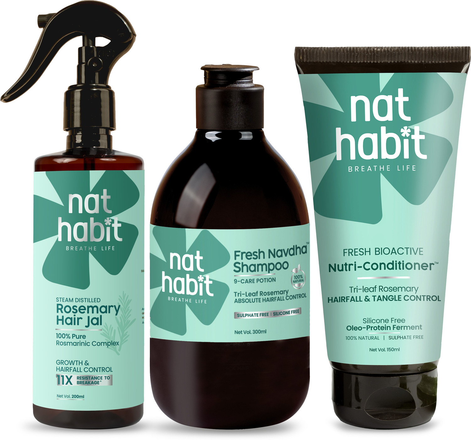 Image of Nat Habit Rosemary Hair Care Combo for Men & Women Shampoo, Conditioner and Hair Jal