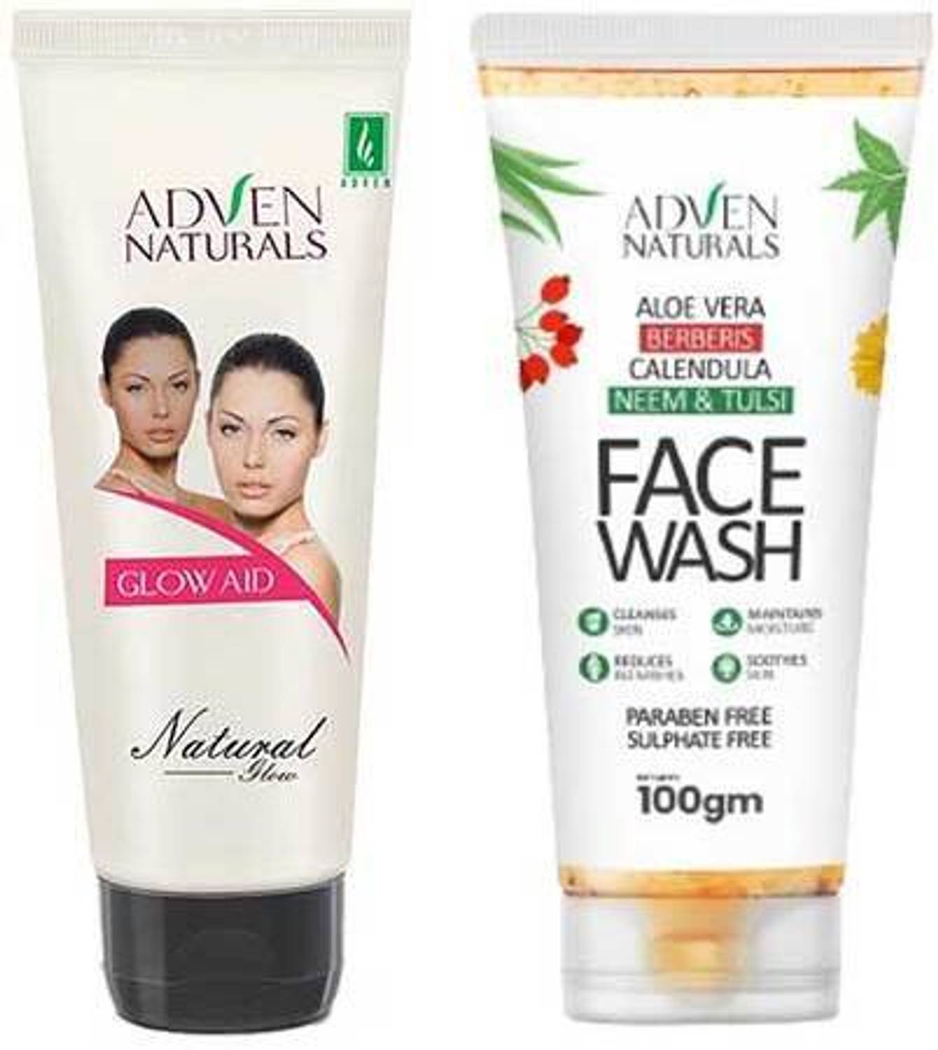 Adven Naturals Combo of Glow Aid Crem 100GM & Parbean Free & Sulpahte free Facewash