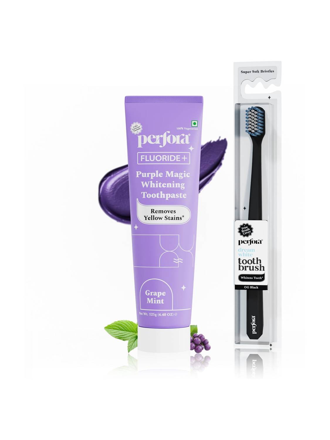 Perfora Purple Teeth Whitening Combo, Purple Toothpaste & Black - Image 1