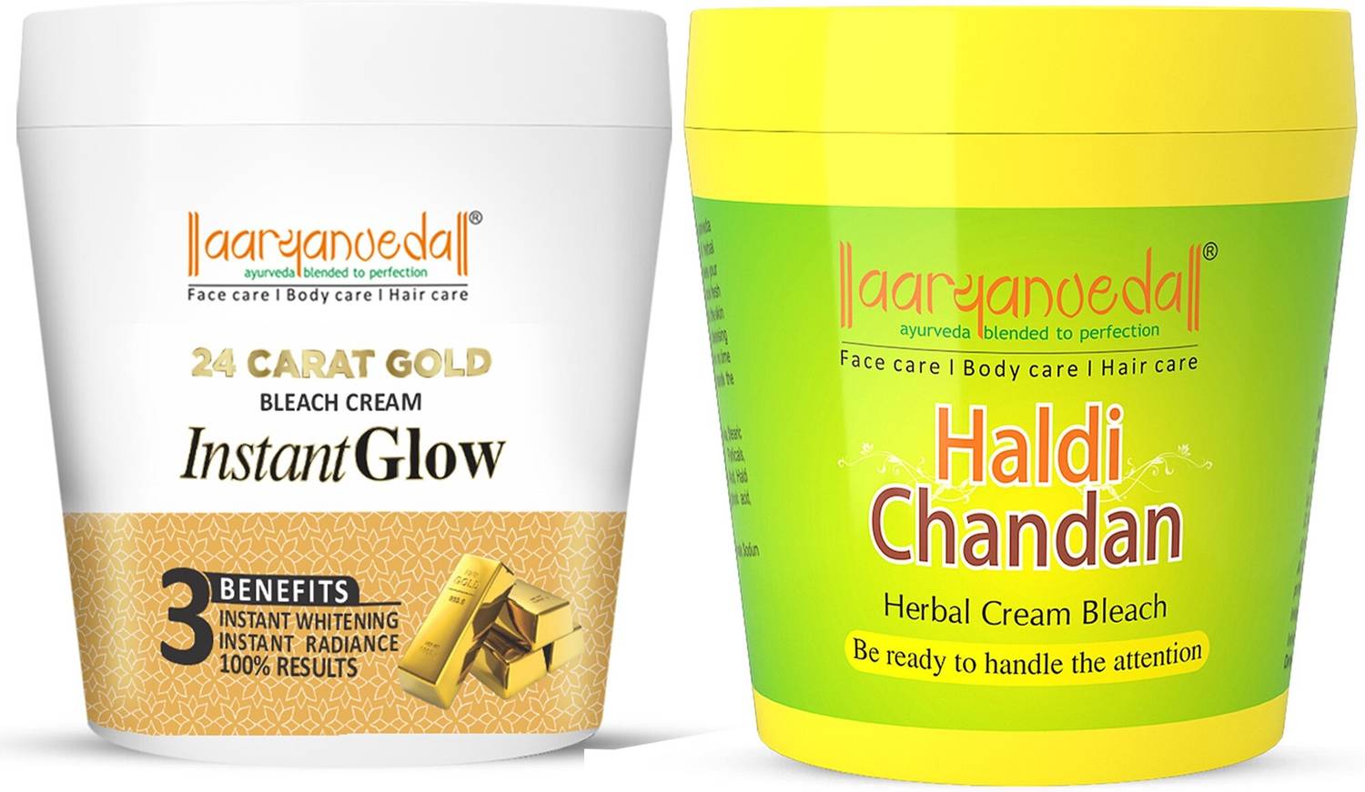 Aryanveda Herbals Haldi Chandan Bleach Cream 250gm & 24 Carat Gold Bleach Cream, 250gm