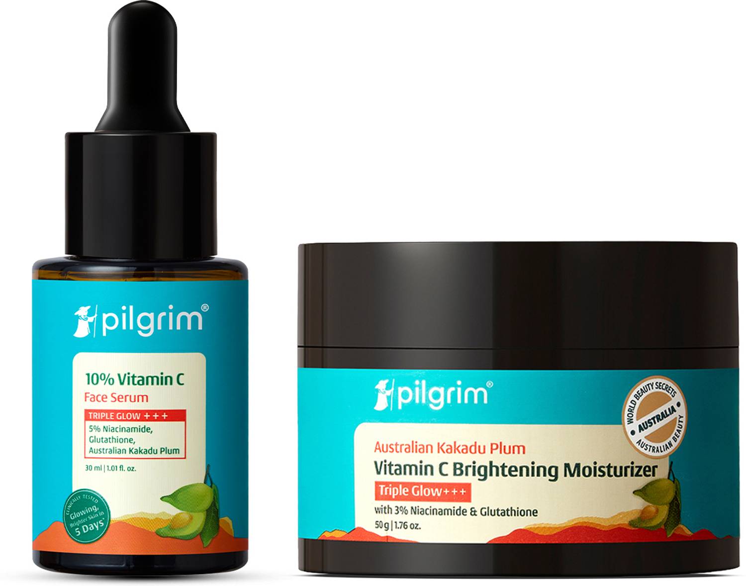 Pilgrim 10% Vitamin C Serum 30ml + 10% Vitamin C Moisturizer 50g Combo - Image 1