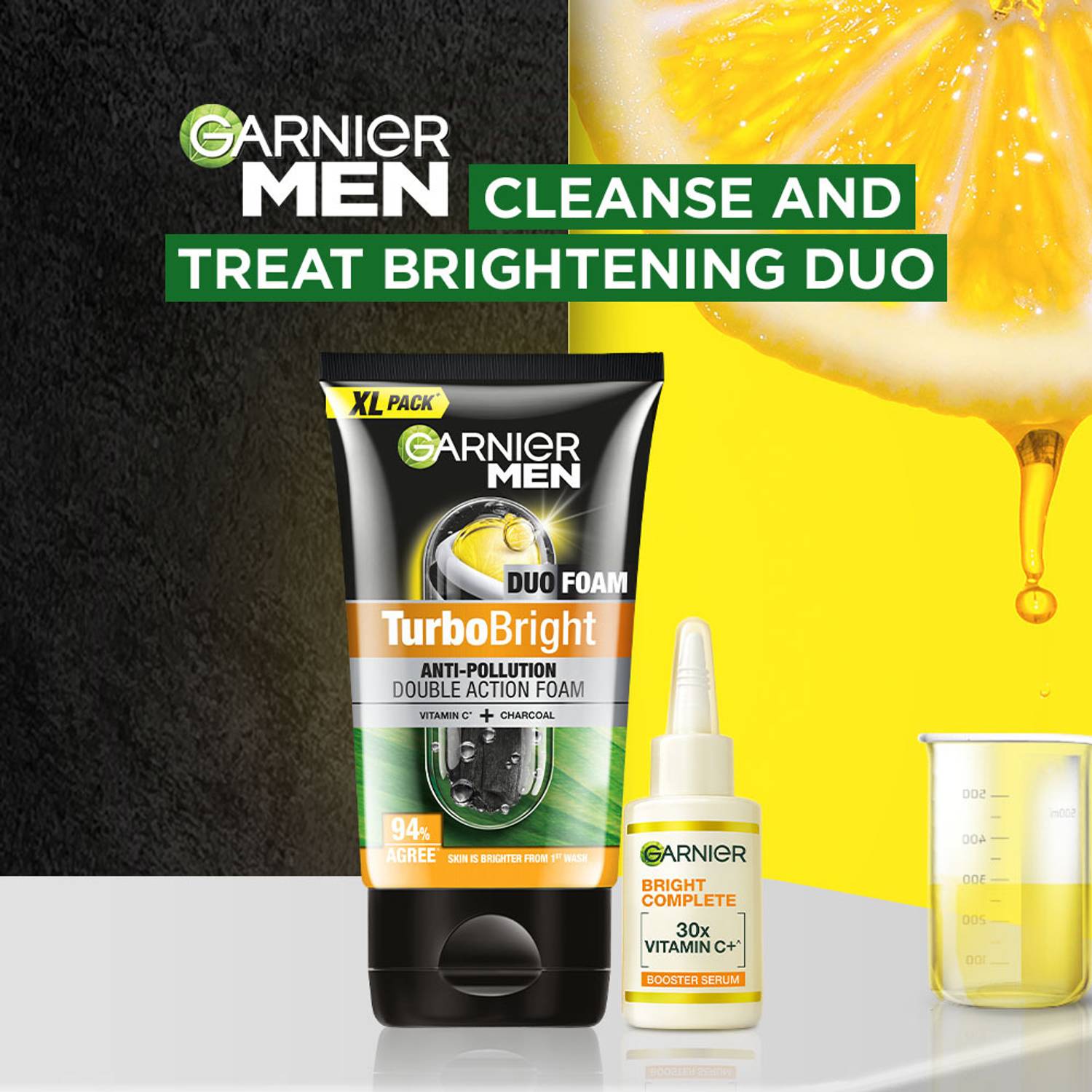 Garnier Men Brightening Duo - Turbo Bright 150g + Vit C Serum 8ml - Image 2