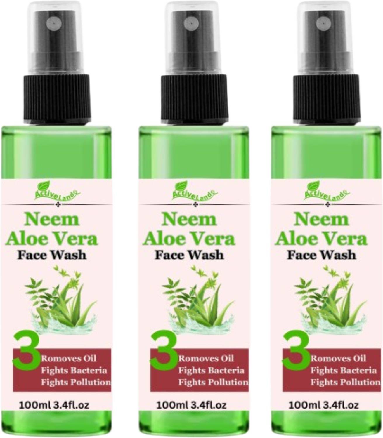 Activeland Neem Alovera face wash 100ml each Pack of 3