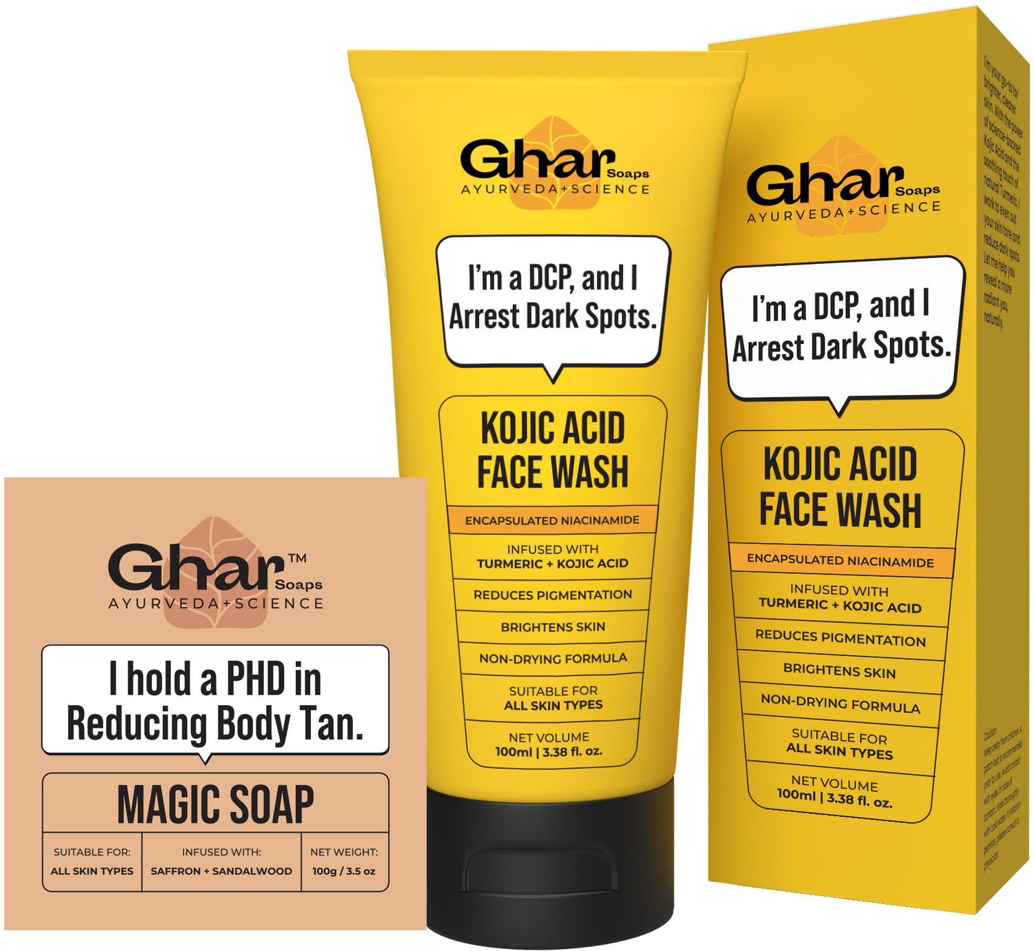 Image of Ghar Soaps Magic Soap + Kojic Face Wash | De-Tan, Dark Spot & Pigmentation Care | With Turmeric, Niacinamide & Saffron
