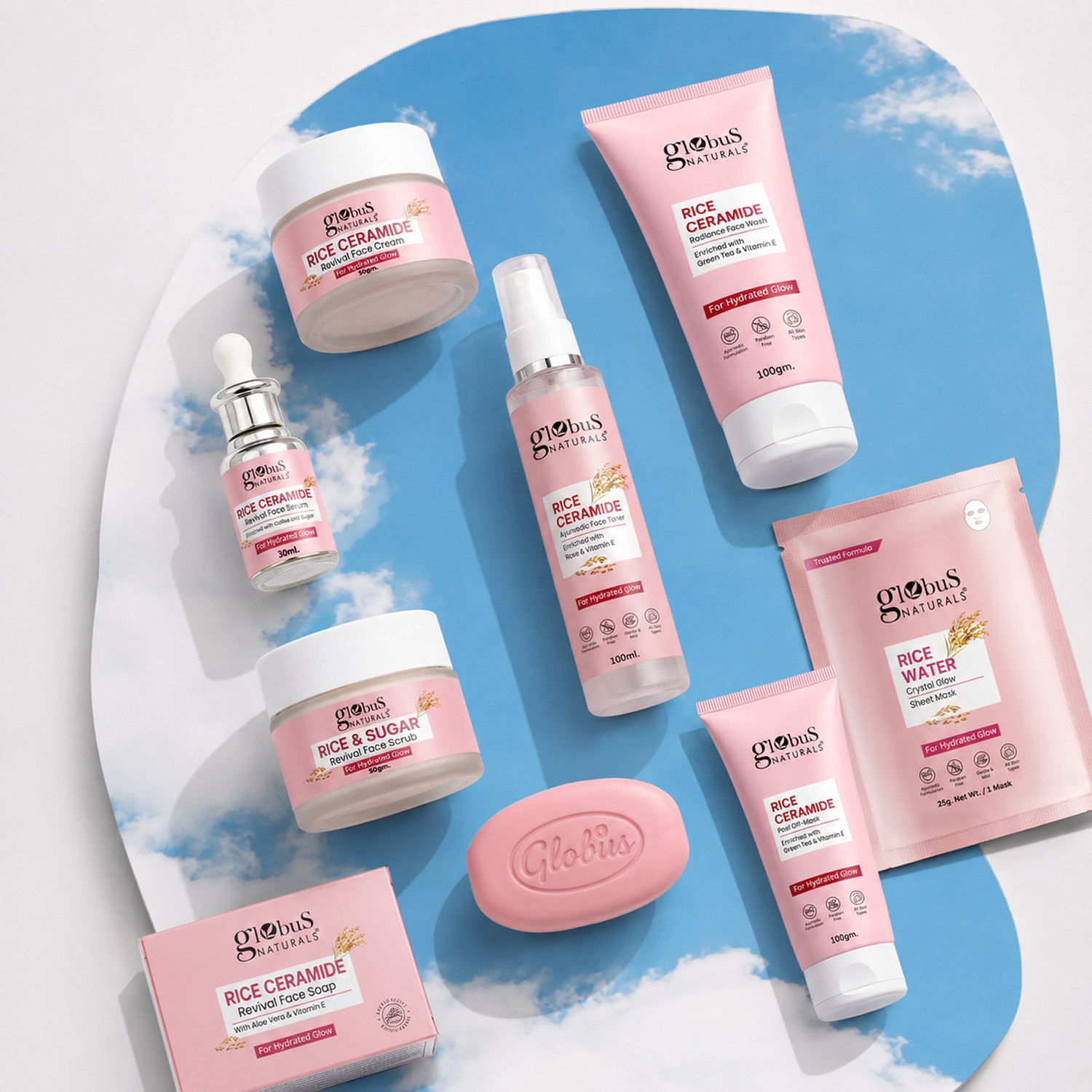 Image of Globus Naturals Rice Ceramide Glow Combo | 8-Step Korean Glass Skin Kit