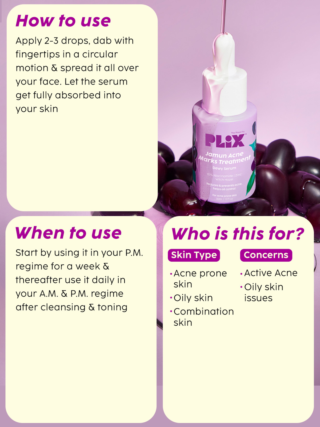 Image of The Plant Fix Plix 10% Niacinamide Jamun Face Serum for Acne marks, blemishes & oil control