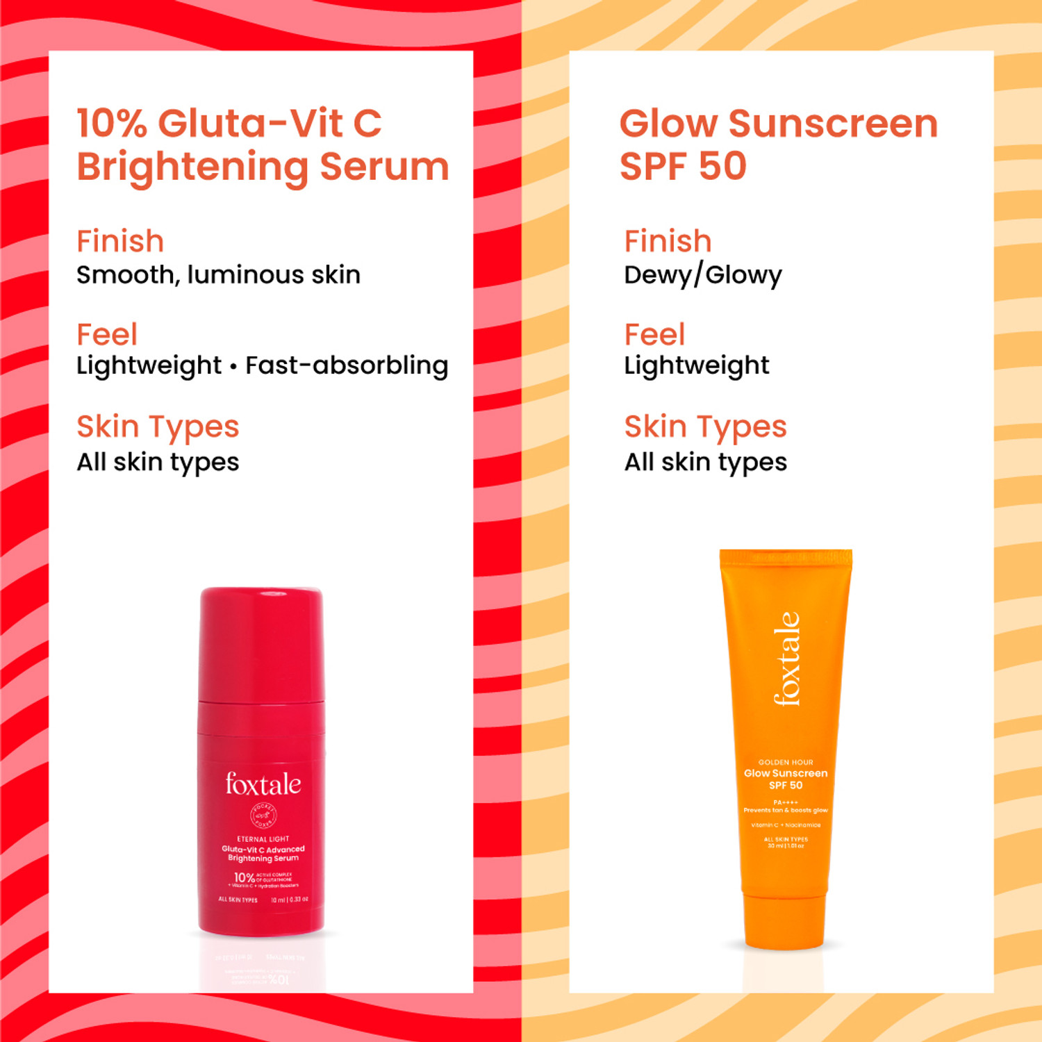 Image of Foxtale 10% Gluta-Vit C Advanced Brightening Serum 10ml + Glow Sunscreen SPF 50 30ml