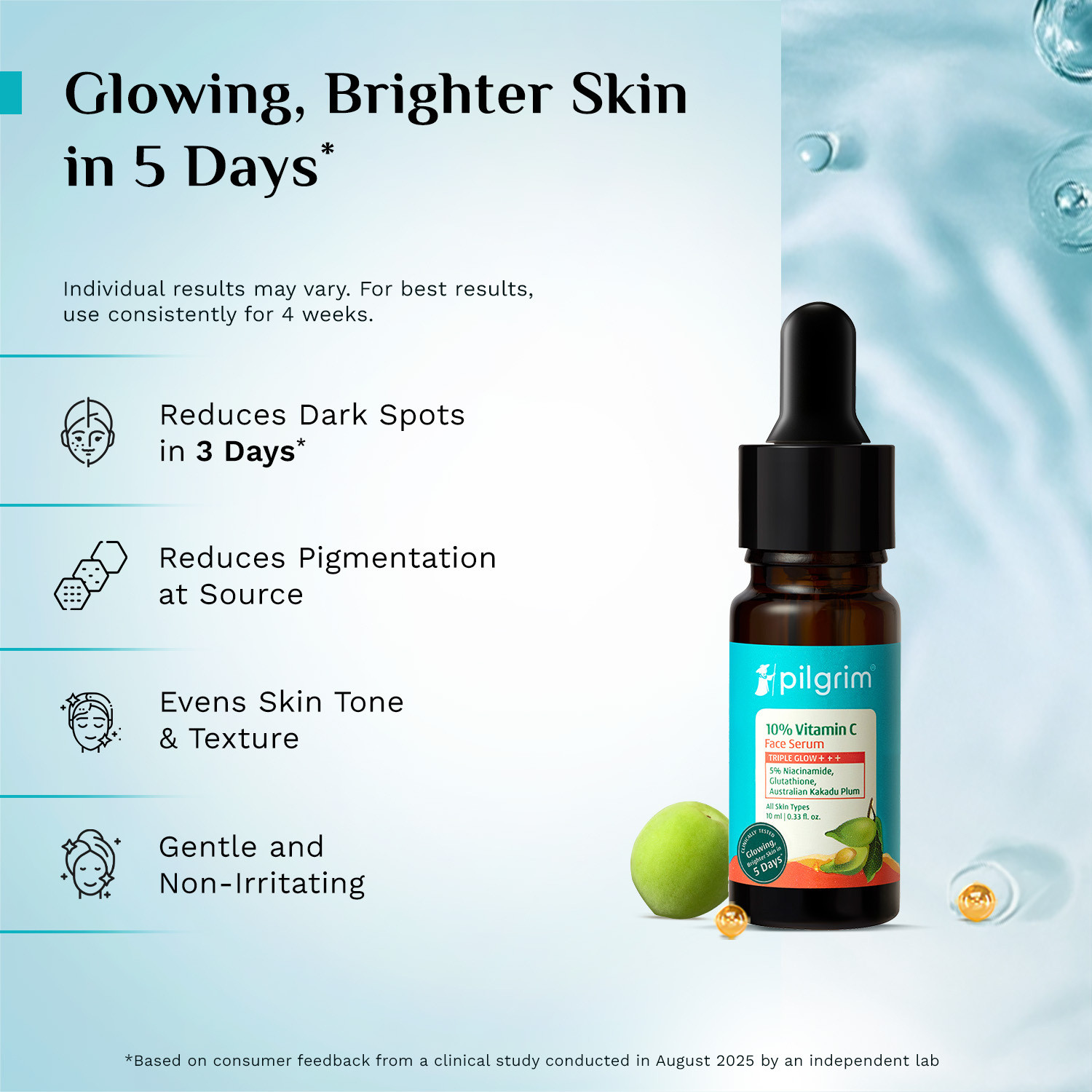 Image of Pilgrim 10% Vitamin C Face Serum (10ml) + Vitamin C Gel Face Wash + Australian Kakadu Plum Brightening Glow Face Moisturizer (50g)