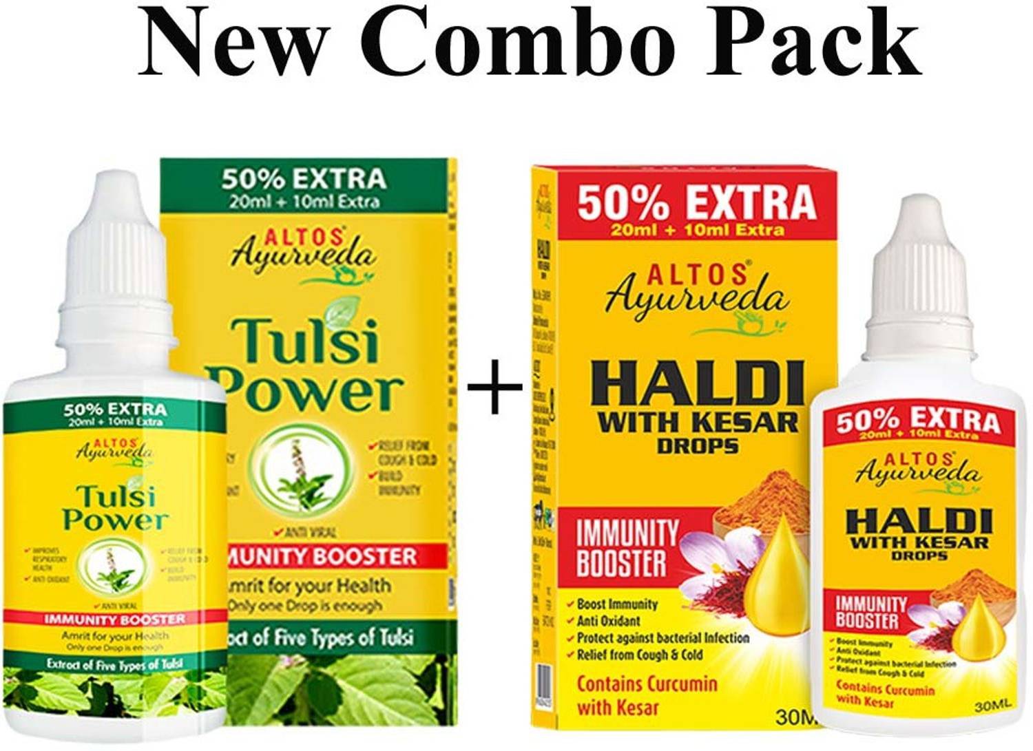 ALTOS AYURVEDA TULSI POWER 30ml + HALDI WITH KESAR DROPS 30ML COMBO PACK