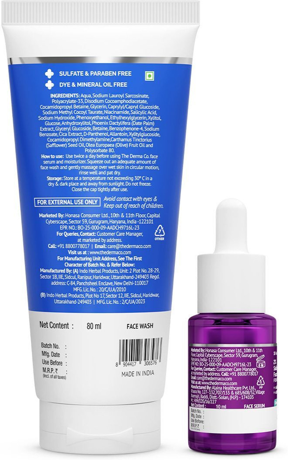 Image of The Derma Co Sali-Cinamide Anti-Acne Face Wash and 2% Salicylic Acid Face Serum 10 ml Combo