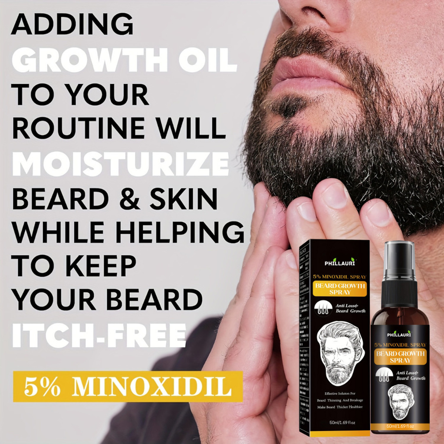 Image of Phillauri Oil Spray, 50 ml | Non-Sticky, Light Beard Oil for Men with Derma roller 0.5mm