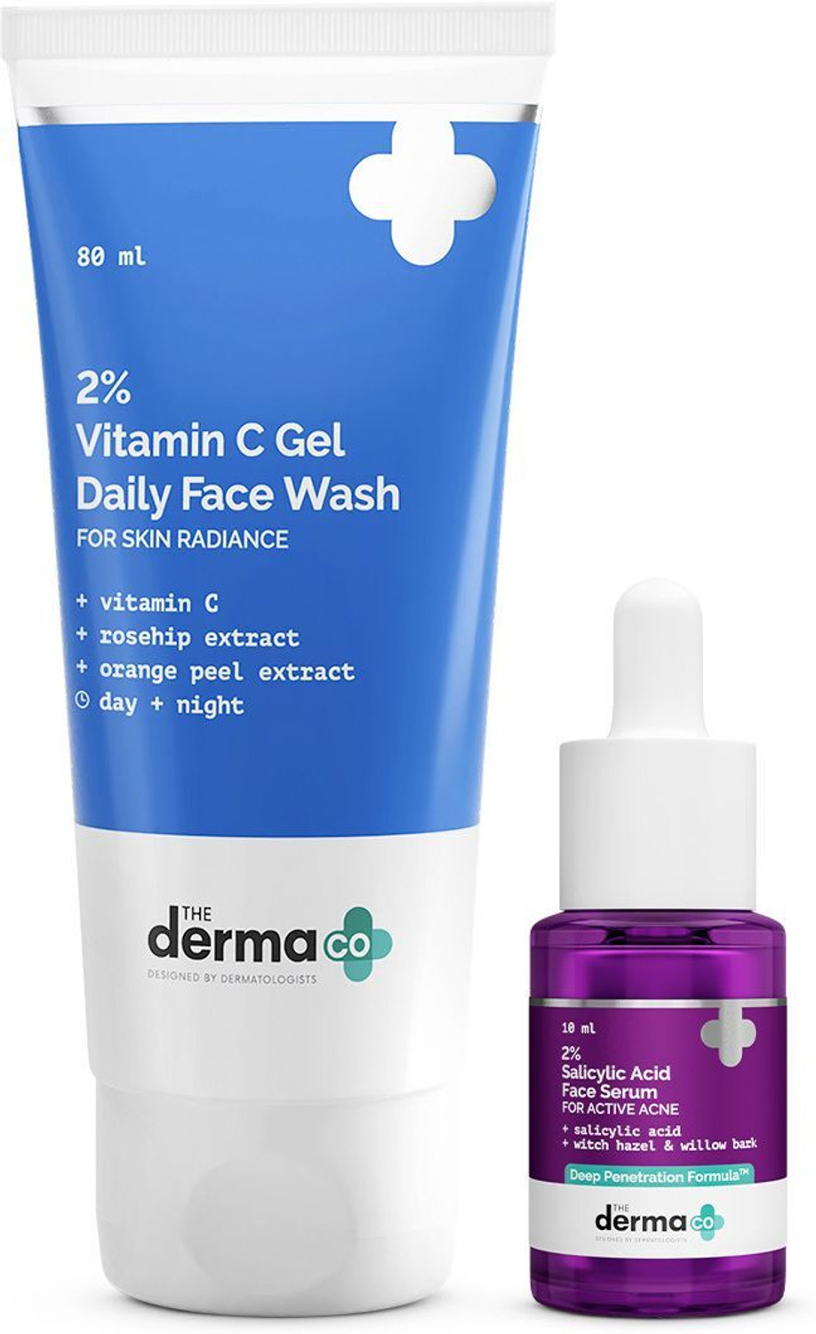 Image of The Derma Co 2% Salicylic Acid Face Serum 10ml & 2% Vitamin C Gel Daily Face Wash 80ml Combo