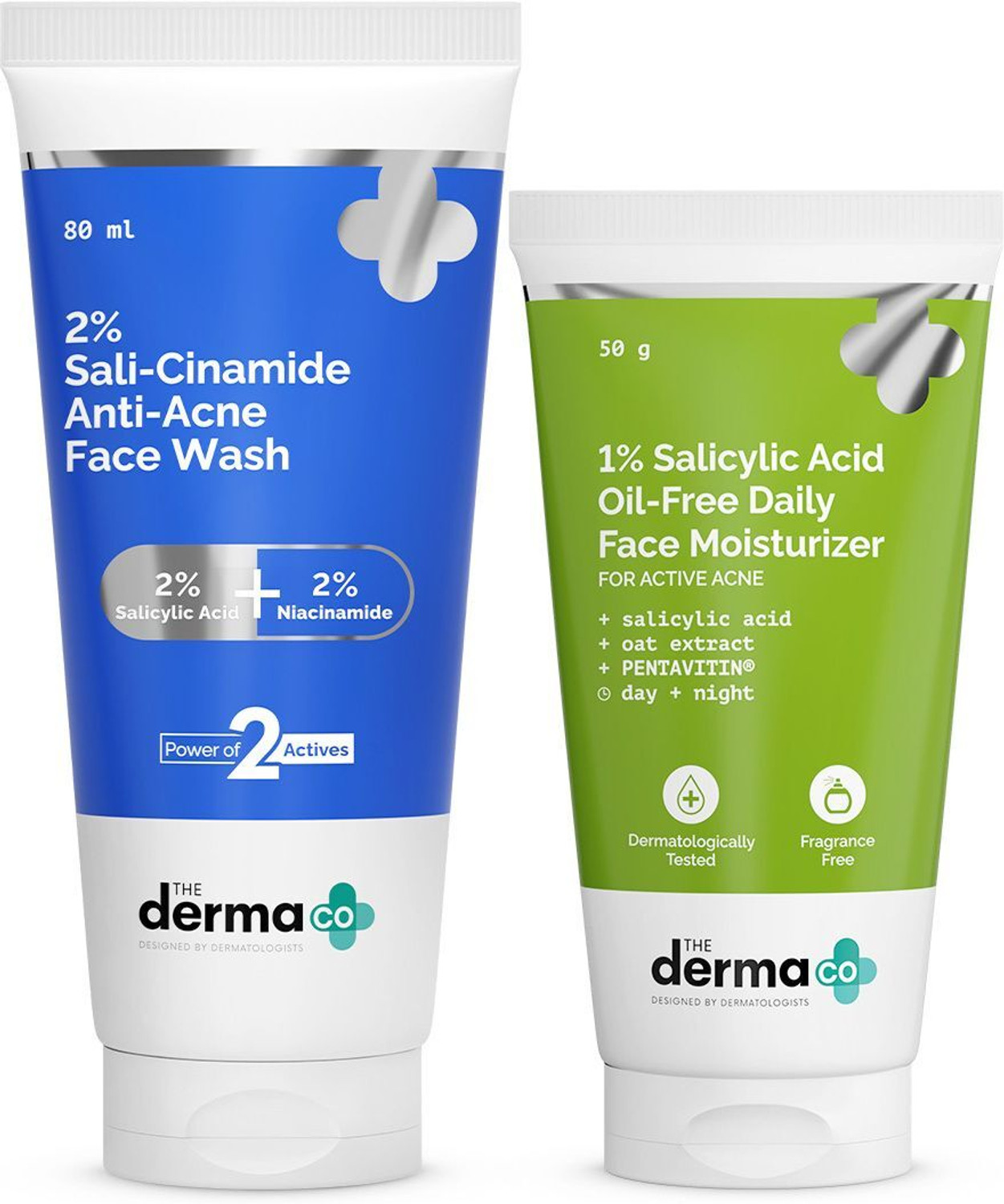 Image of The Derma Co Sali-Cinamide Anti-Acne Face Wash & 1% Salicylic Acid Oil-Free Face Moisturizer
