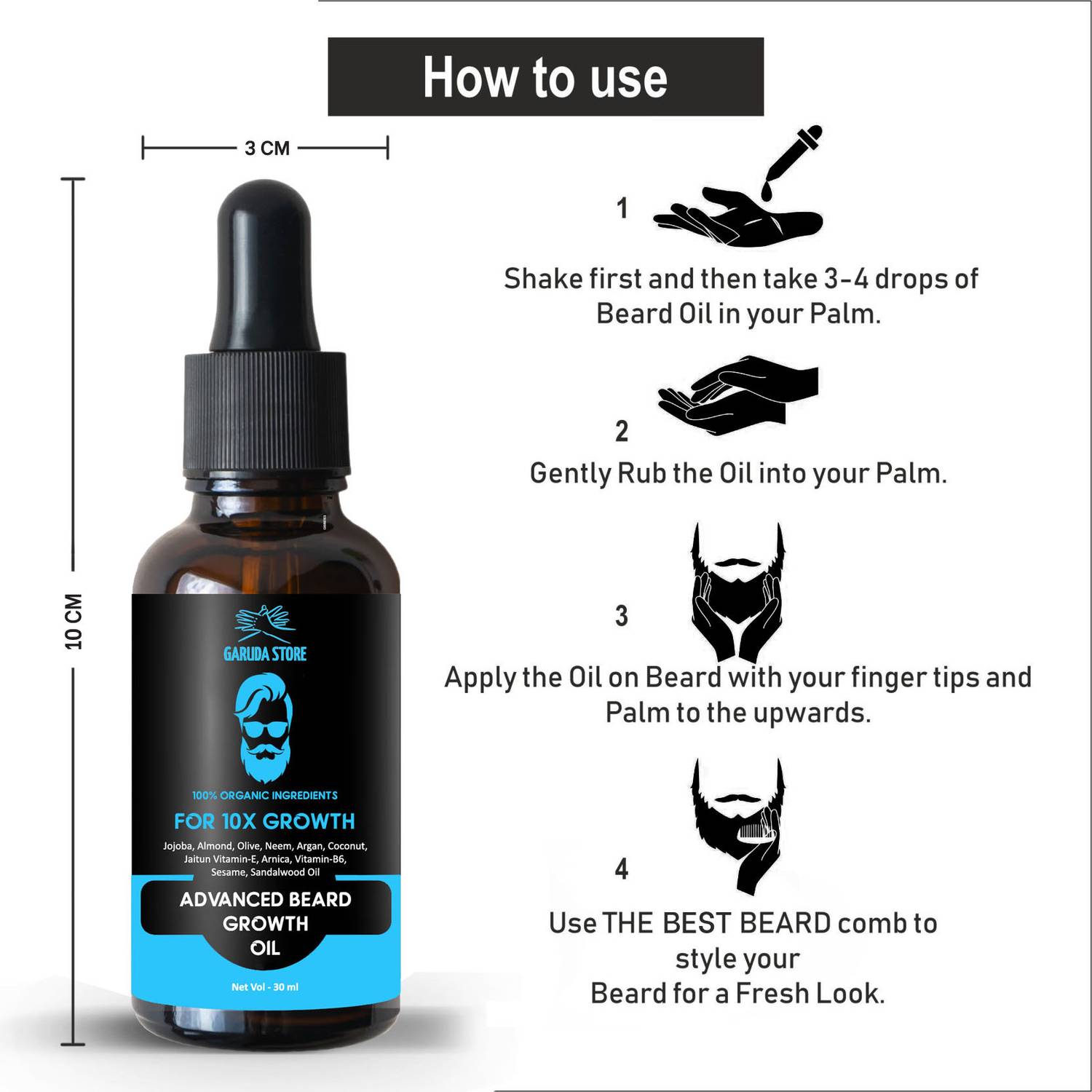 Garuda Store Beard Oil for Soft and Long Beard - Softens and Cond