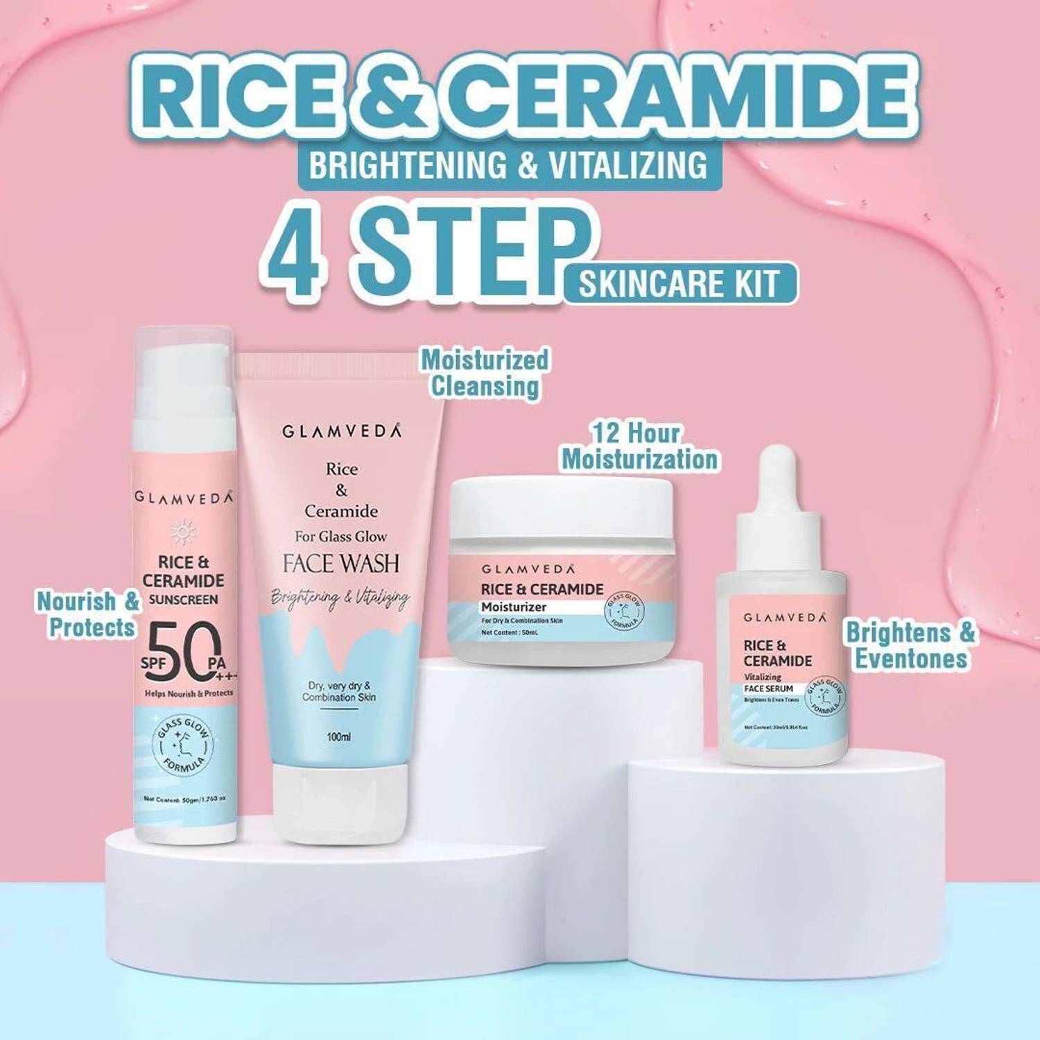 GLAMVEDA Korean Glass Skin 4 Step Skincare Routine - Image 1