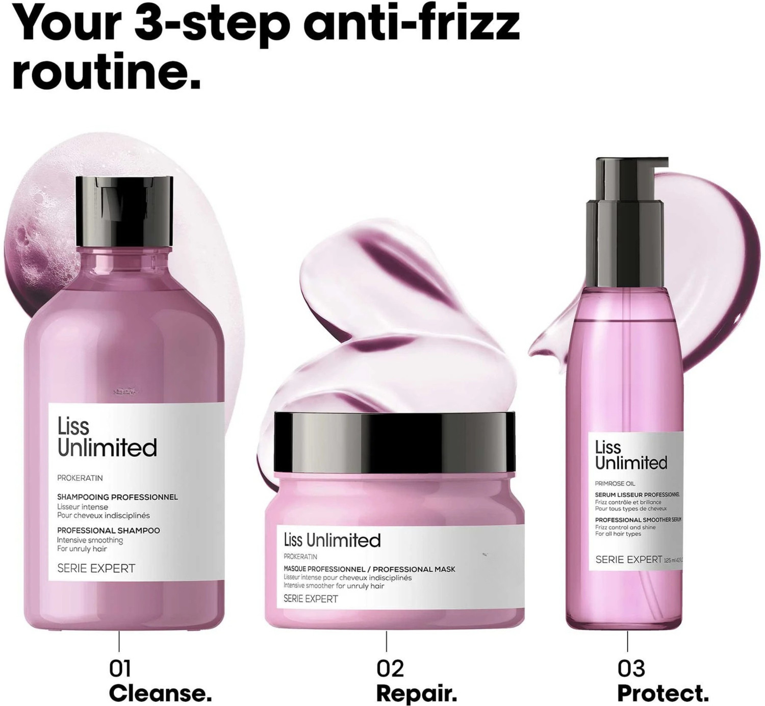 Image of LISS UNLIMITED Shampoo, Hair Mask & Hair Serum Combo For Frizzy Hair