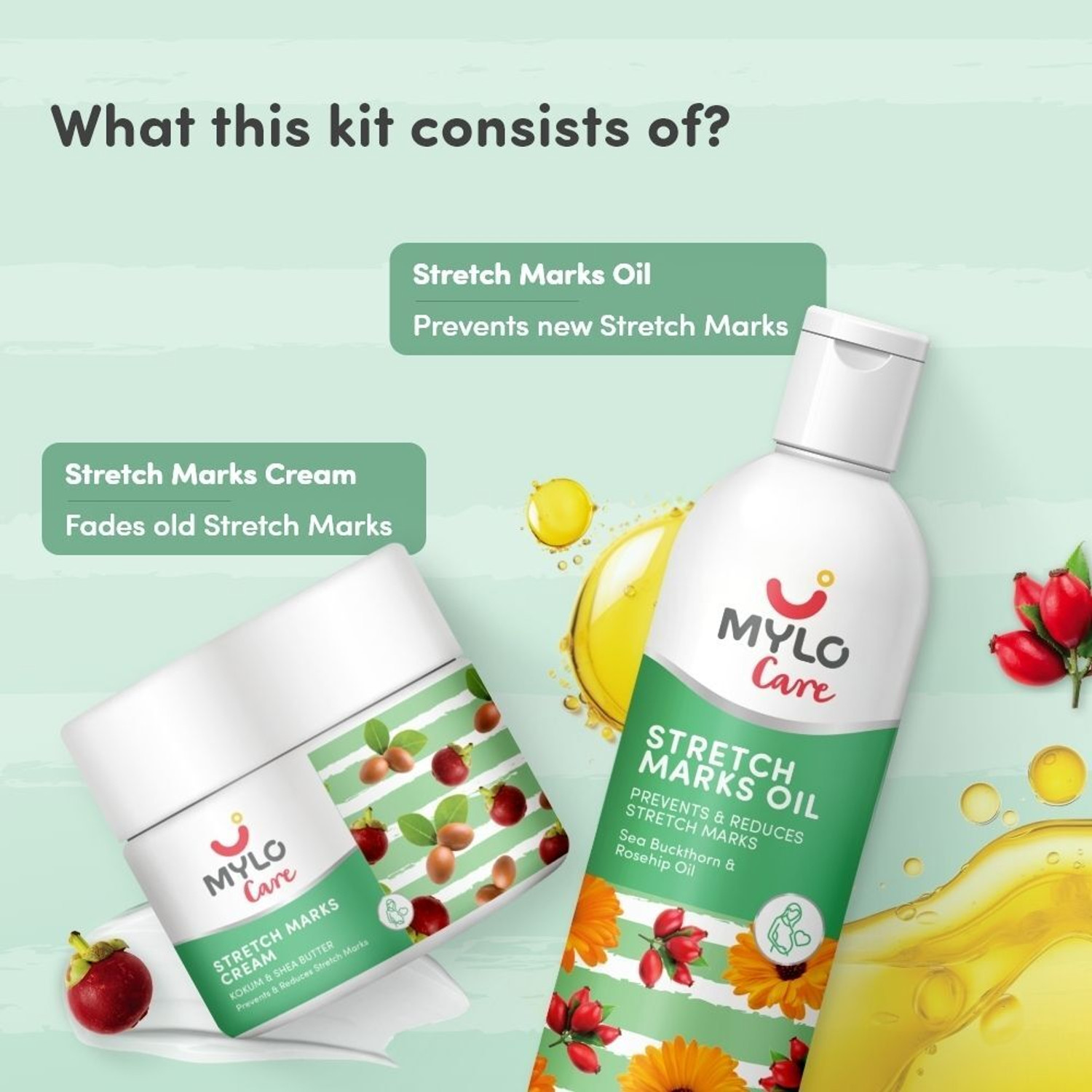 Image of MYLO Care Stretch Marks Removal Combo Kit | Day and Night Care (100ml Oil+100g Cream)