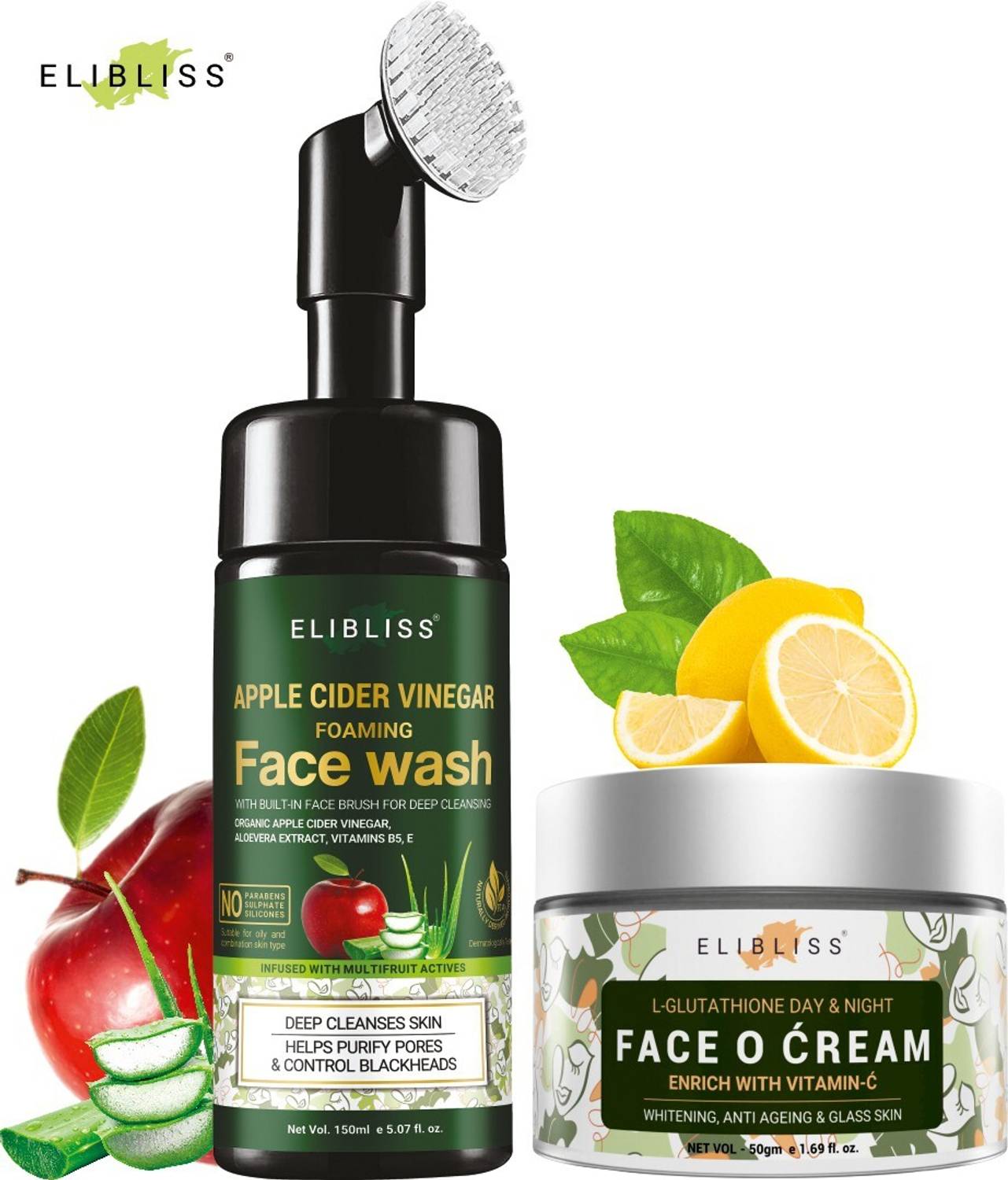 ELIBLISS L-Glutathione Face Cream with Vitamin C (50gm) + Apple Cider  Vinegar Foaming Face Wash (150ml) for Skin Whitening, Anti Ageing and Glass  Skin