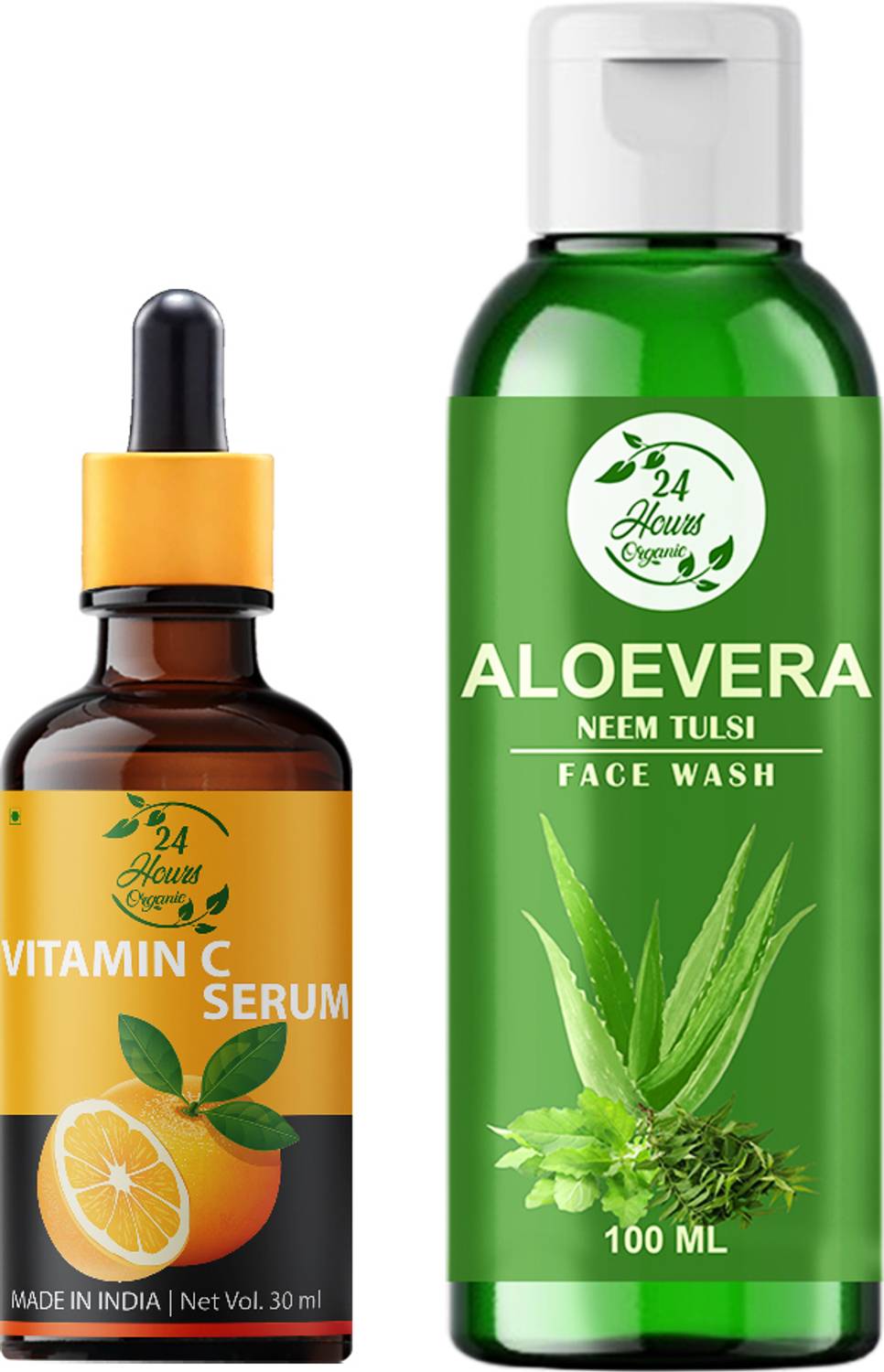 24 Hours Organic 1 Vitamin C Serum (30 ML)::1 Neem Tulsi Face Wash (100 ML)