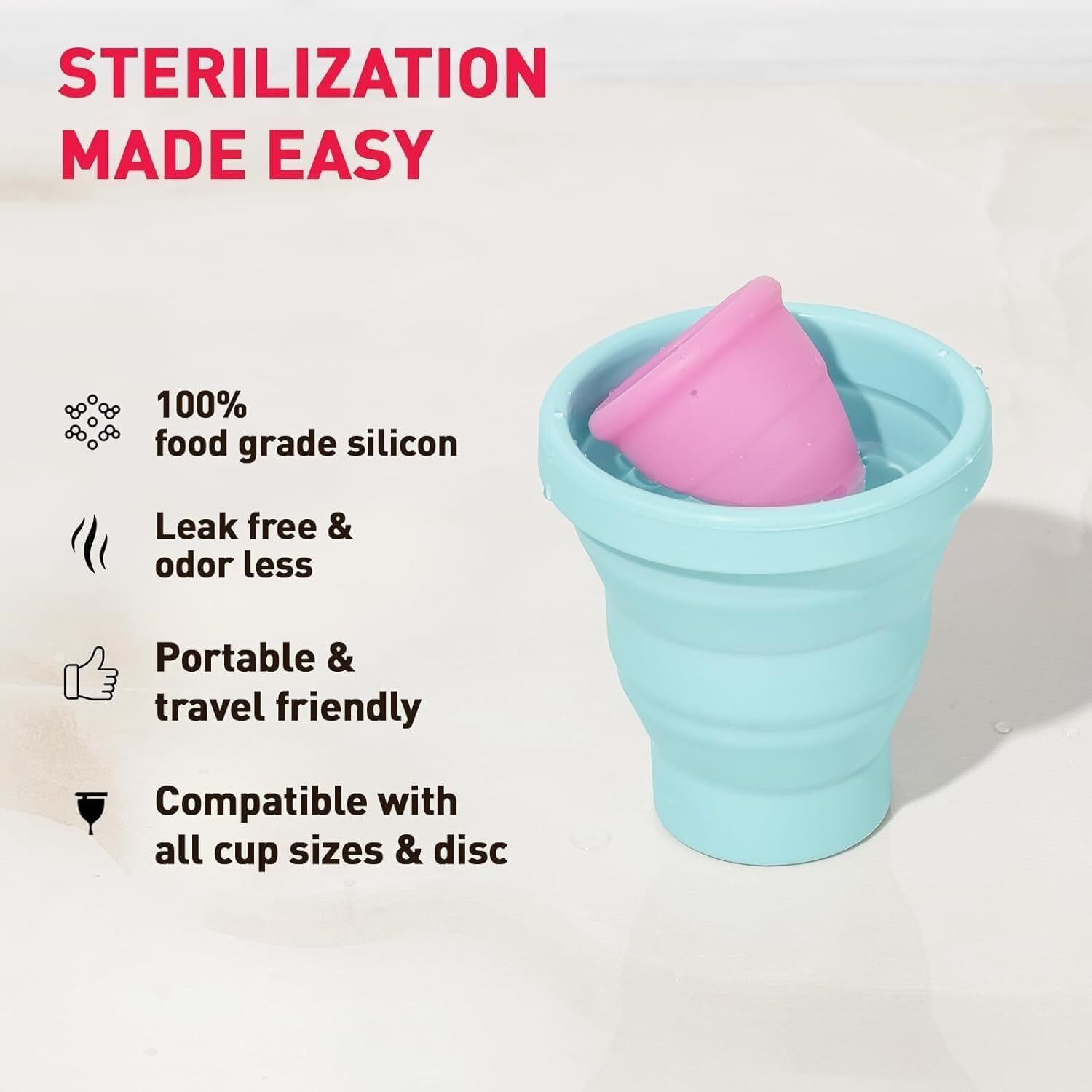 Image of SIRONA Foldable Menstrual Cup Sterilizing Container & Reusable Menstrual Cup - Small
