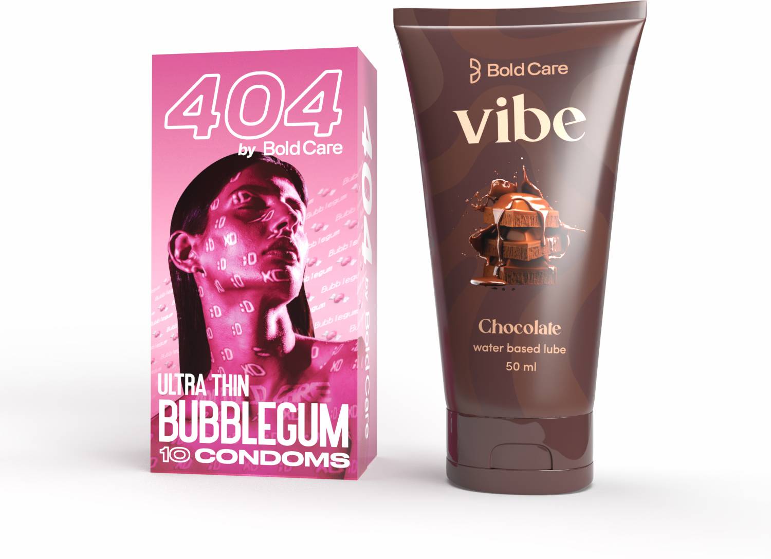 Bold Care 404 Ultra Thin Bubblegum Condoms-10 Sheets with Chocolate Flavored Lubricant-50ml