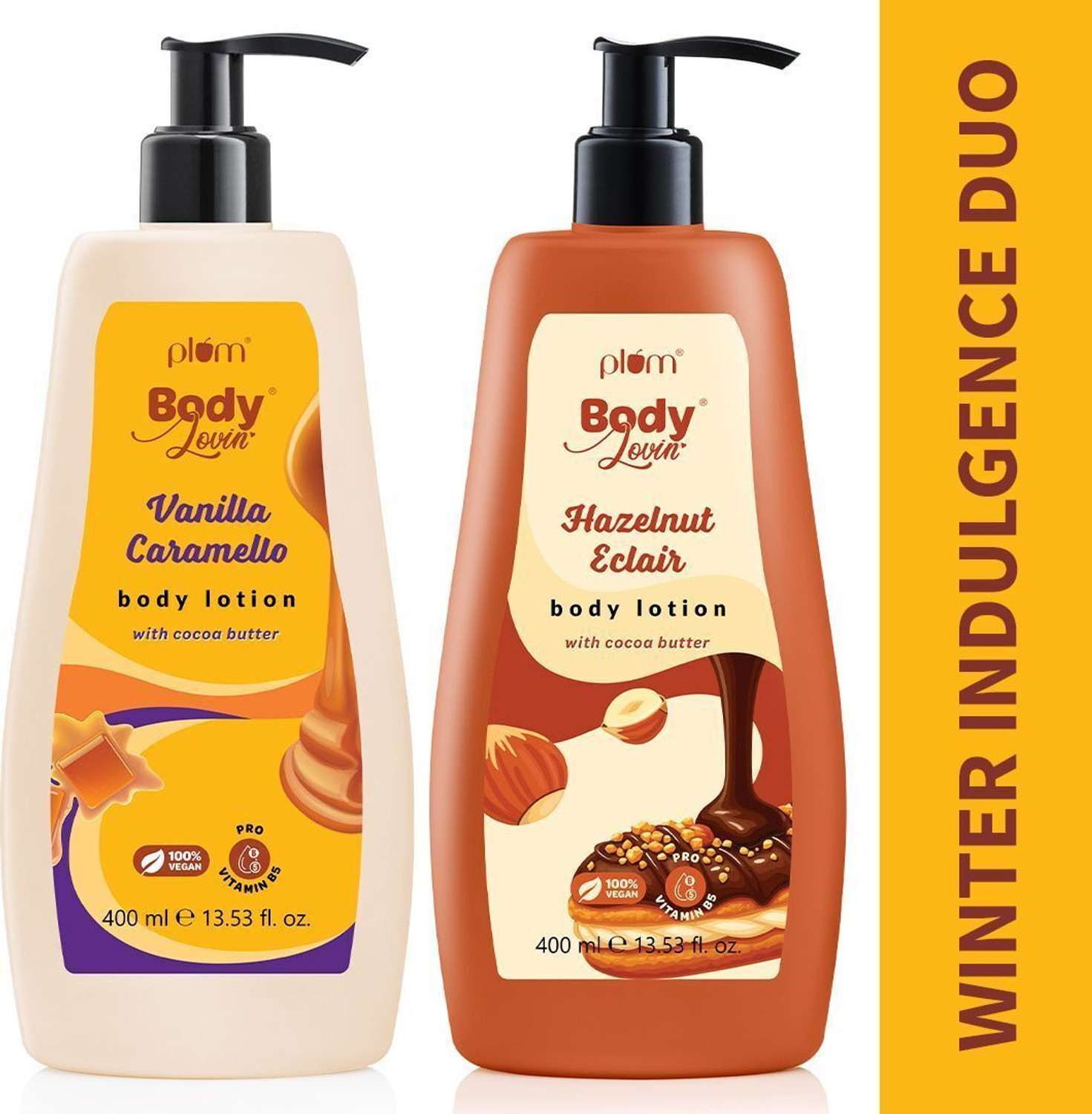 Image of Plum BodyLovin' Intensely Moisturising & Lightweight Body Lotion Duo | Hazelnut & Vanilla Scents 800 ML