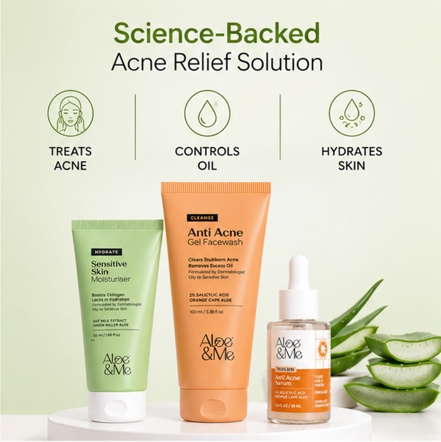 Image of aloe&me 3 Step Anti Acne Kit | for All Skin Types | Men and Women