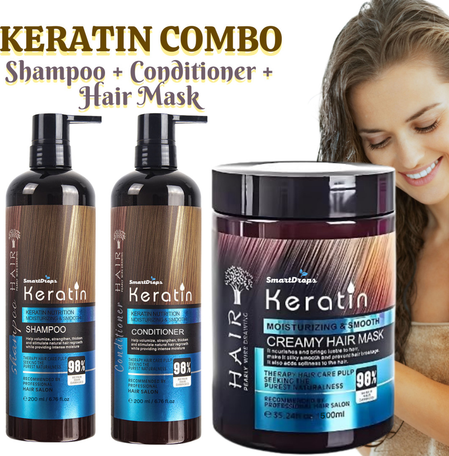 Image of smartdrops Hair Nourishment Combo Keratin Shampoo and Mask for Routine