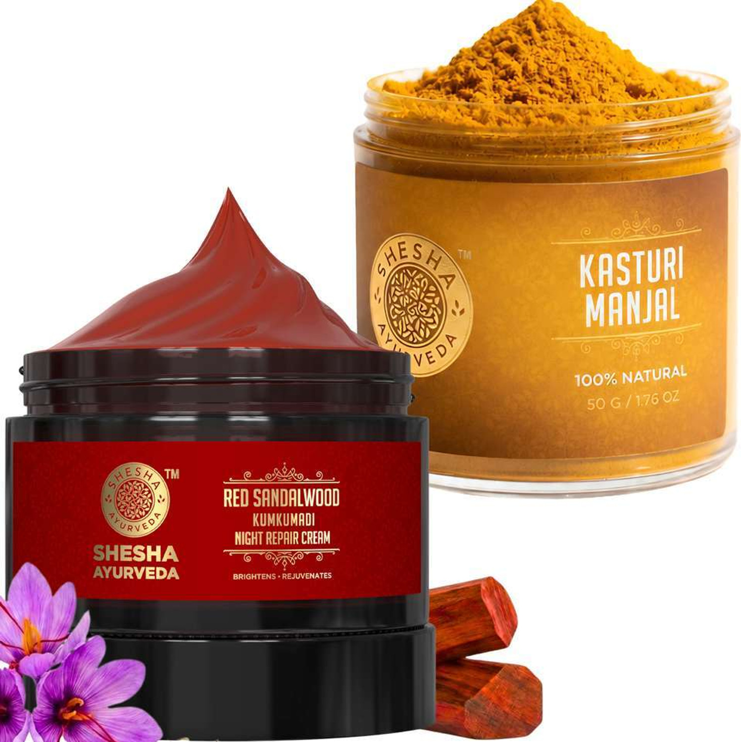 shesha ayurveda Combo Of Natural Kasturi Manjal/Wild Turmeric Powder And Red Sandalwood Cream for Skin