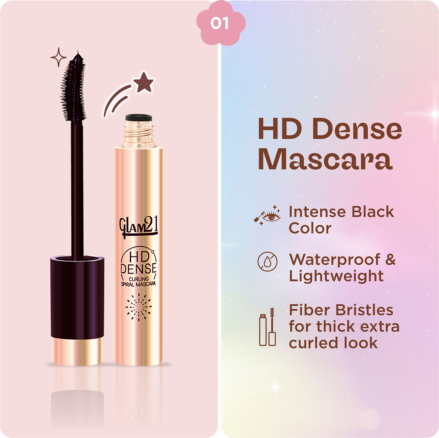 Image of Glam21 HD Dense Mascara + Black Eyeliner Combo Pack Smudge & Waterproof Stay Upto 12Hrs