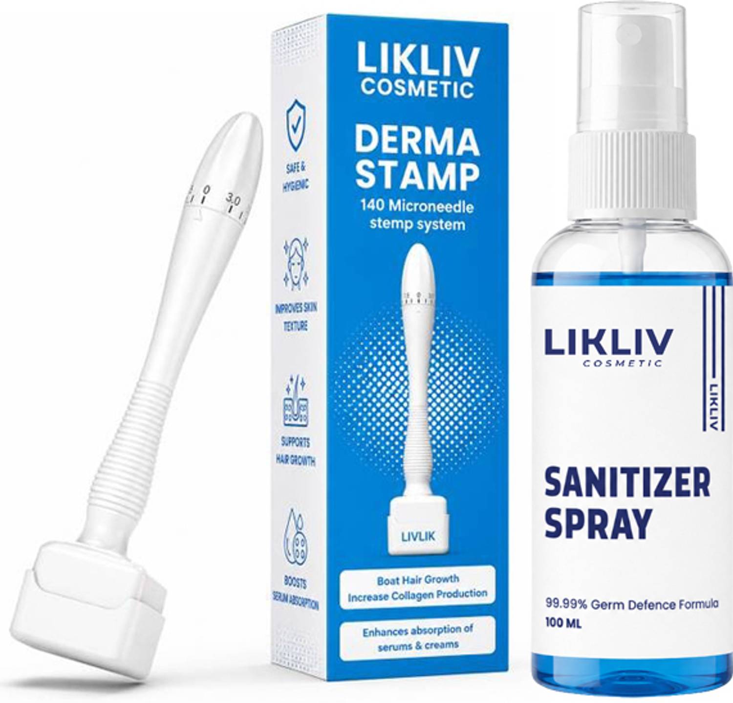 LIKLIV Derma Stemp with Sanitizer Spray for Hair & Beard Growth - Image 1