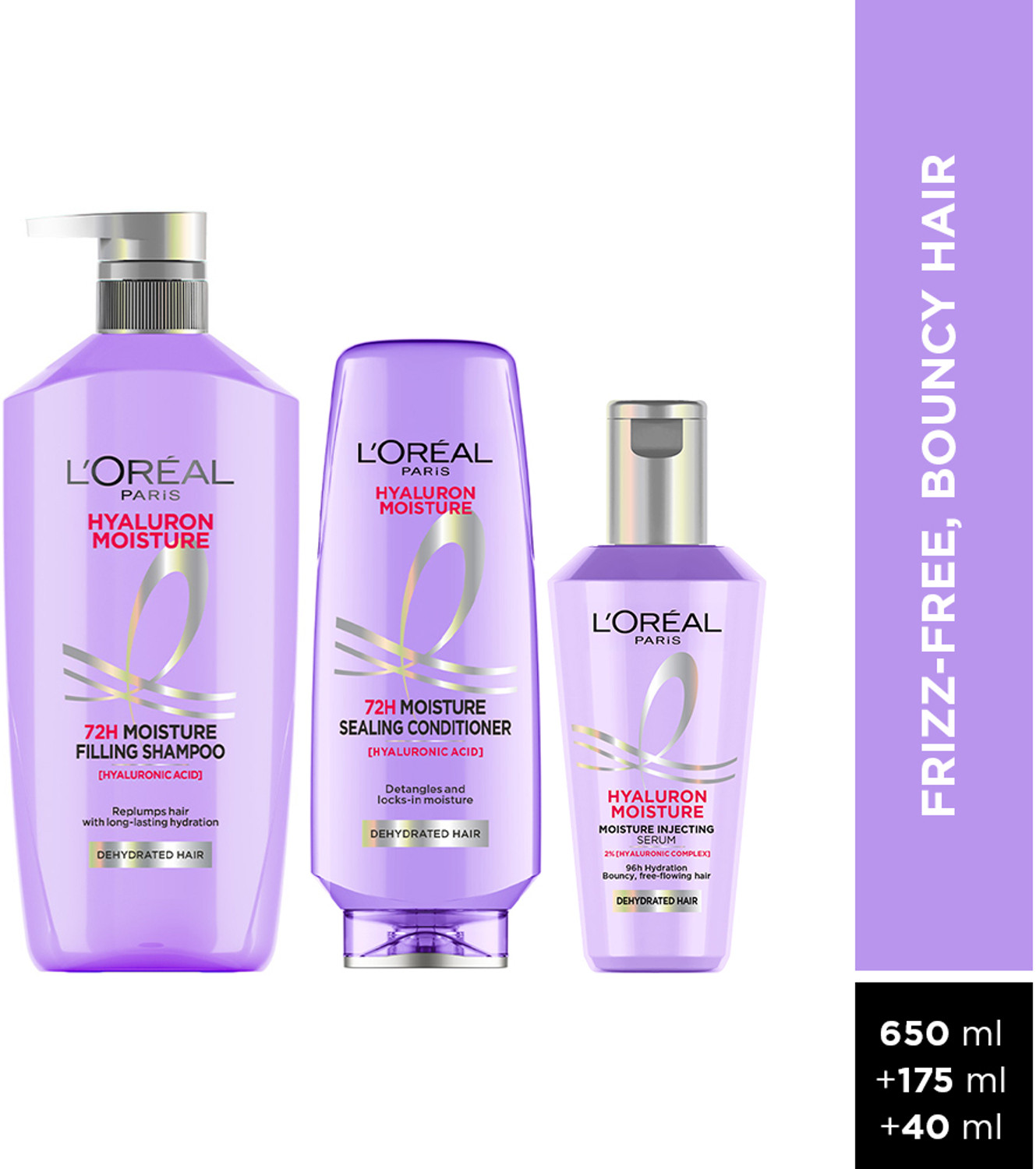 Image of L'Oreal Paris Hyaluron Moisture Hydrating Combo Shampoo, Conditioner, Serum (650ml+175ml+40ml)