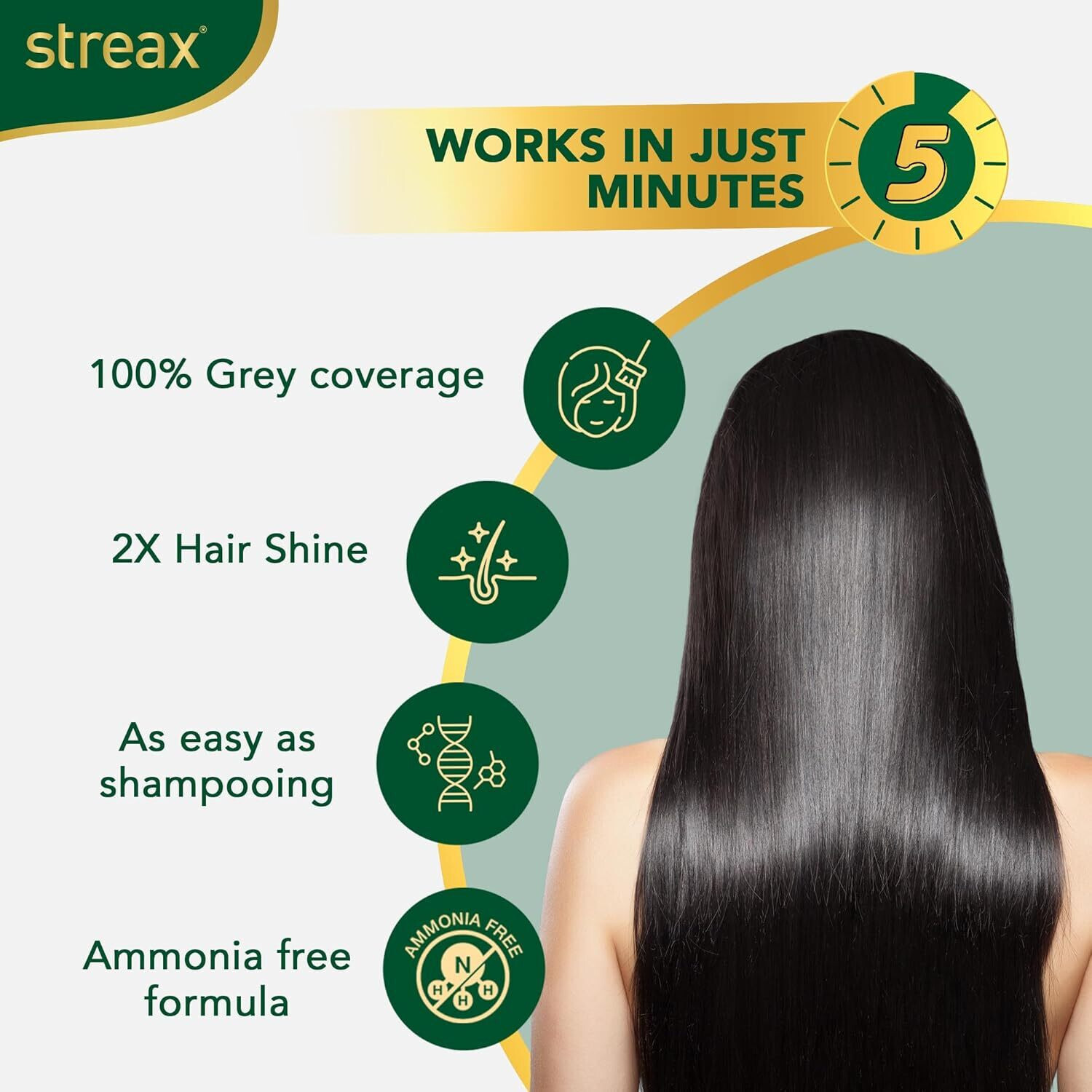 Image of Streax Insta Shampoo Hair Colour for Women and Men, Dark Brown - Pack of 5 Combo Pack