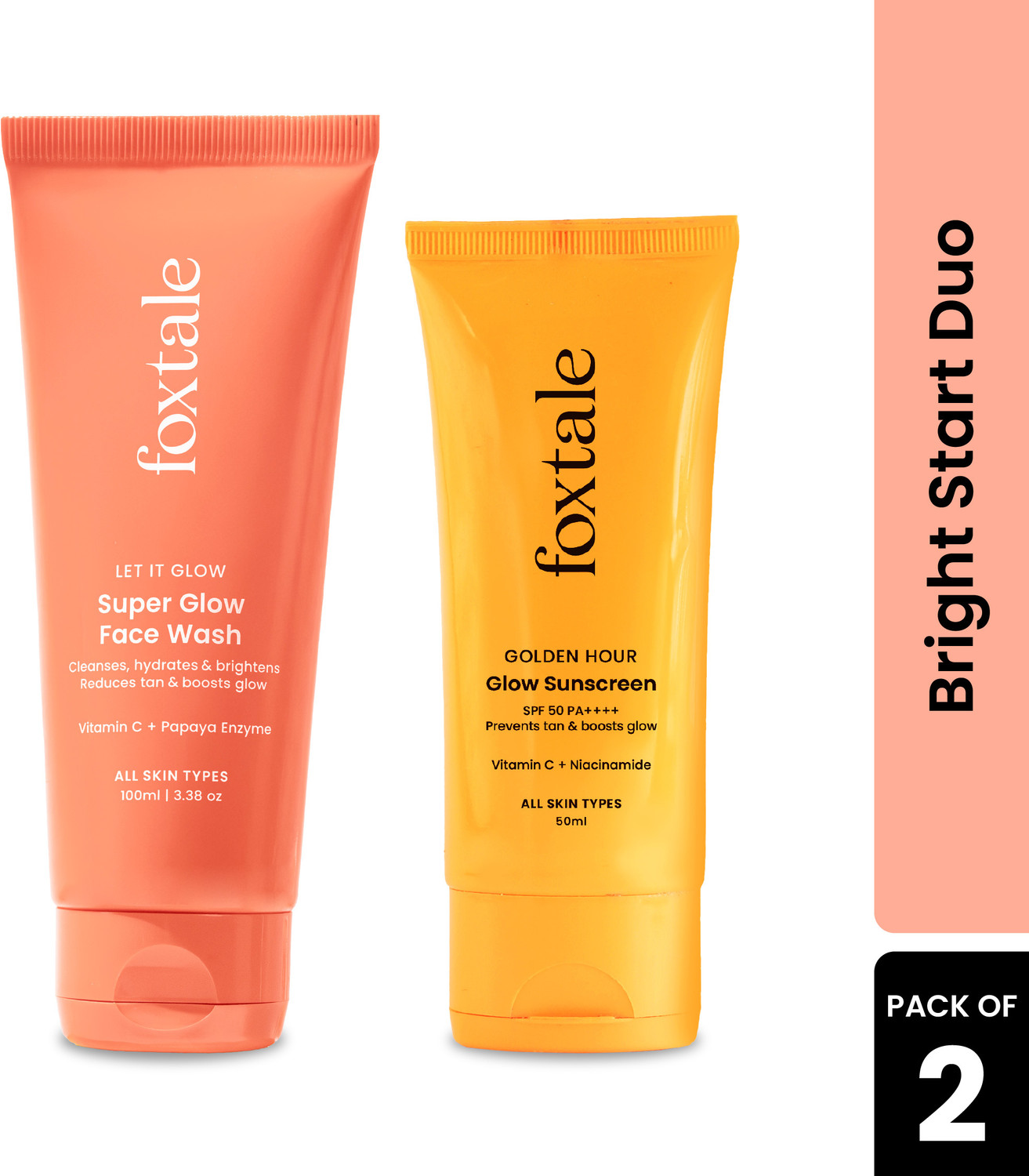 Image of Foxtale Bright Start Duo | Vit C+Niacinamide SPF50 Sunscreen & Vit C Face Wash