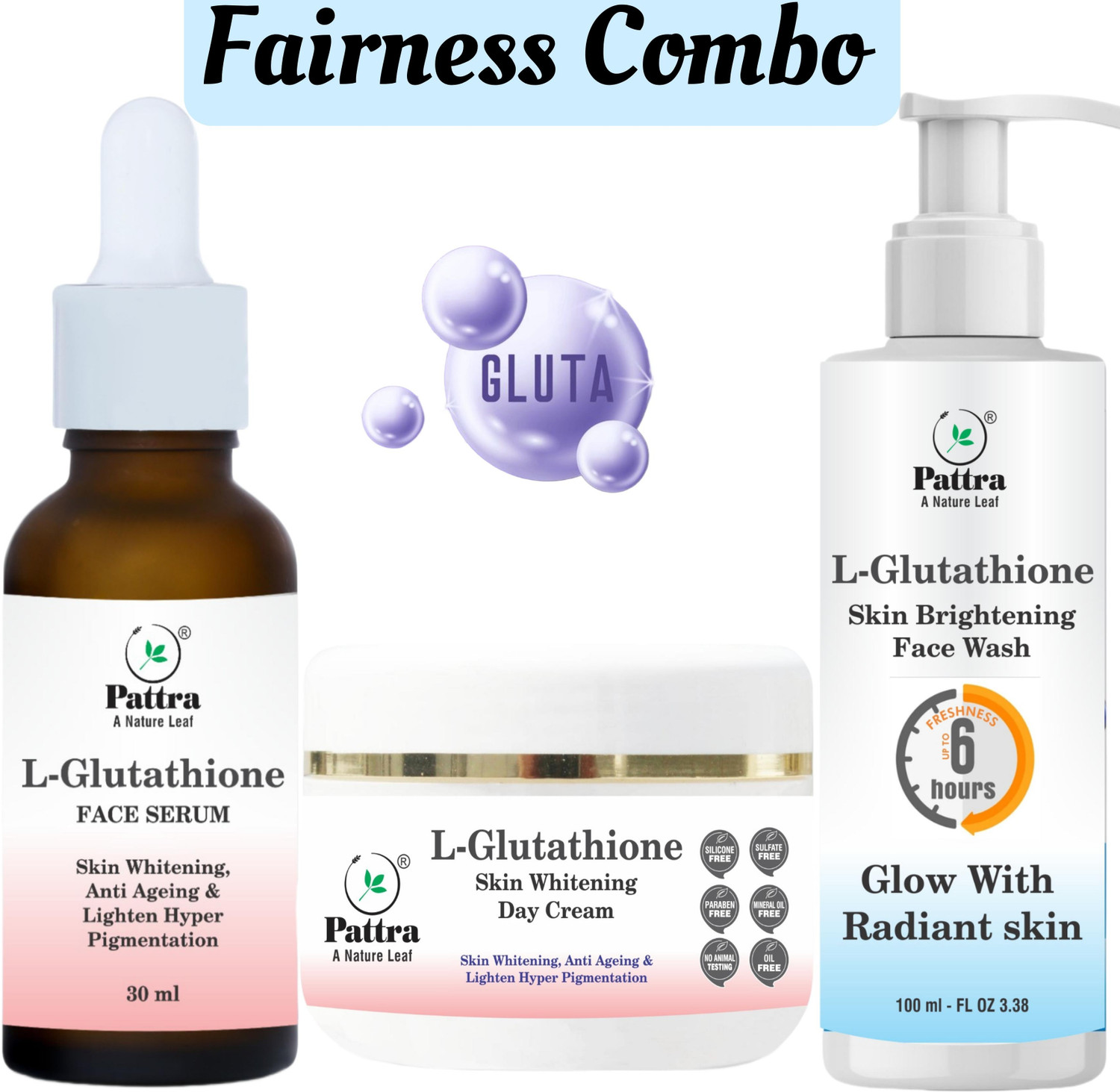 Image of Pattra L-Glutatione Face Serum & Day Cream & Face Wash For Skin Whitening