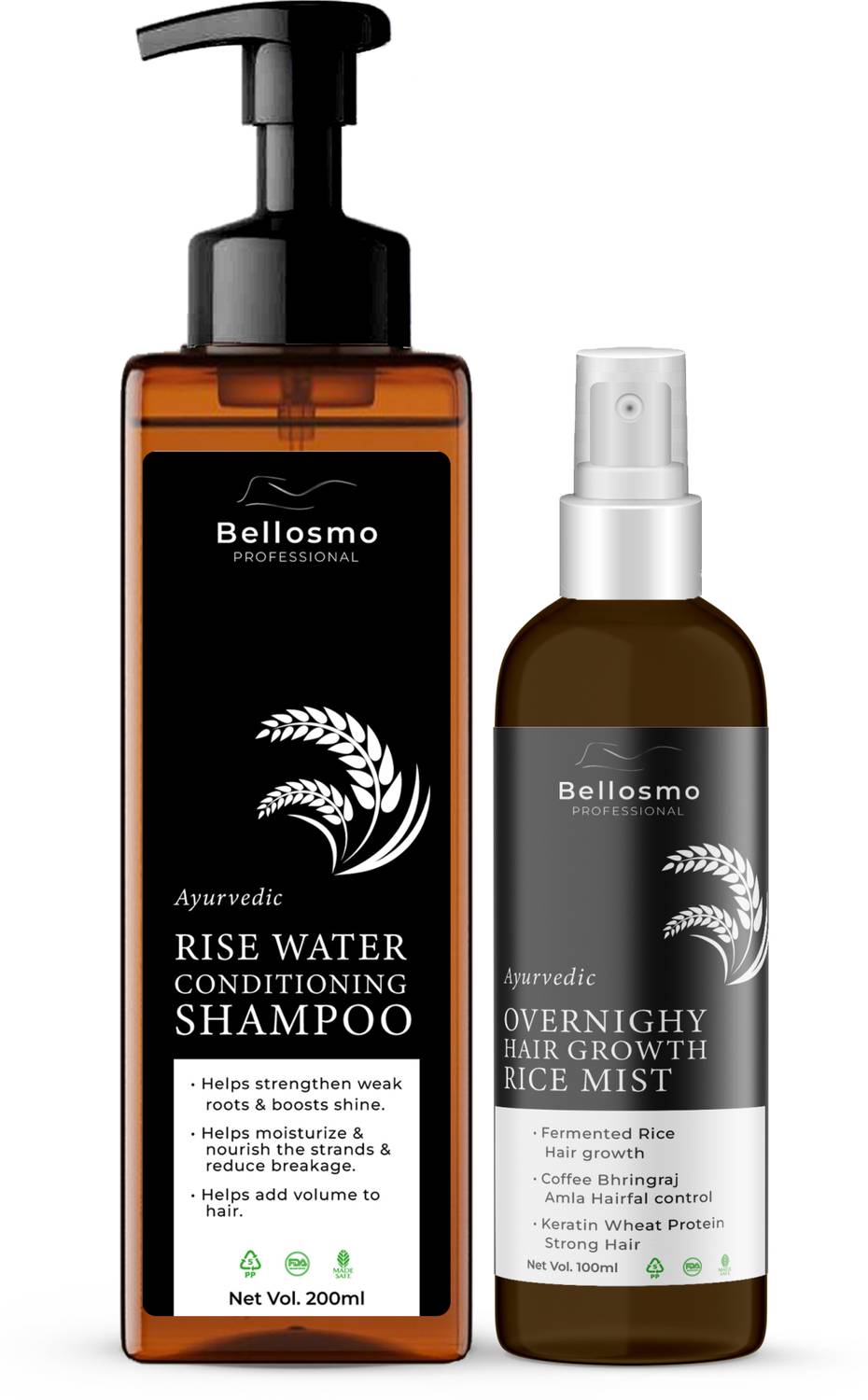 bellosmo PROFESSIONAL Xtreme Hair Growth Combo-Rice Water Hair Mist&Rice Water Conditioning Shampoo 300ml