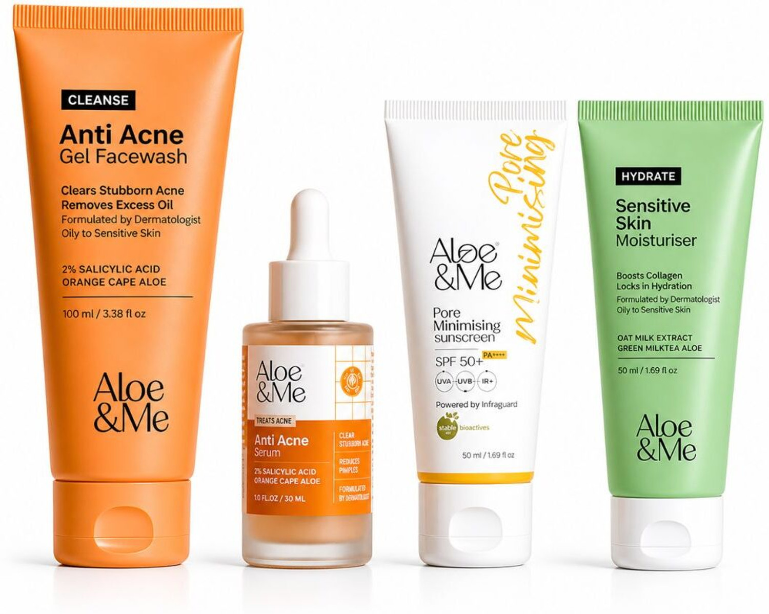 aloe&me 4 Step Anti Acne Kit | for All Skin Types | Men and Women