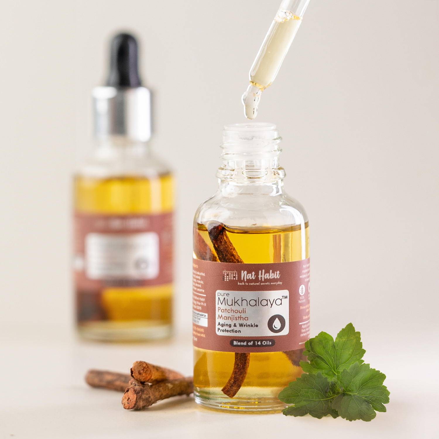 Image of Nat Habit Patchouli Manjistha Mukhalaya Face Oil For Aging & Wrinkle Protection|Facial Oil