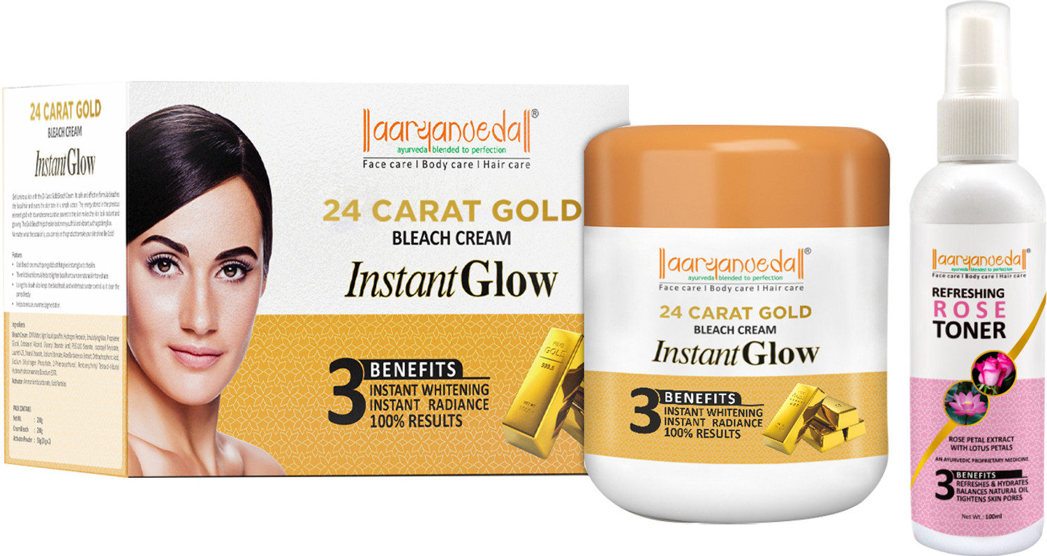 Image of Aaryanveda 24 Carat Gold Bleach Cream 400gm And Rose Face Toner 100ml