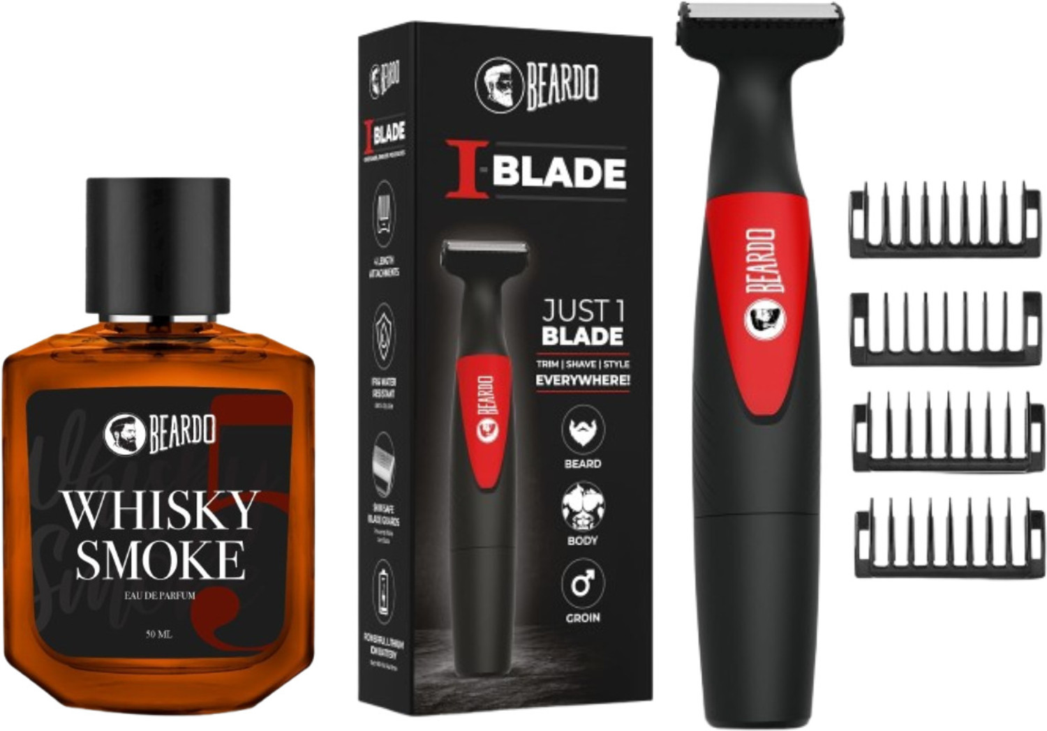 Image of BEARDO I-Blade Body, Beard, Hair, Groin One Blade Trimmer |150min Runtime 4 Length Setting | & Whisky Smoke Perfume For Men